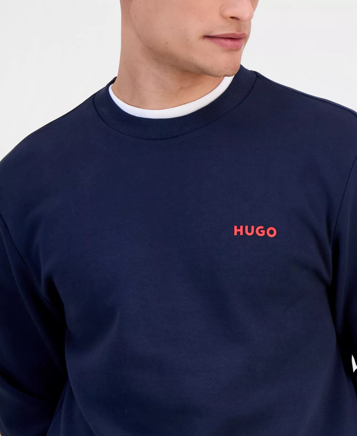 Men's Cotton Contrast-Logo Long-Sleeve Sweatshirt - Dark Blue - M