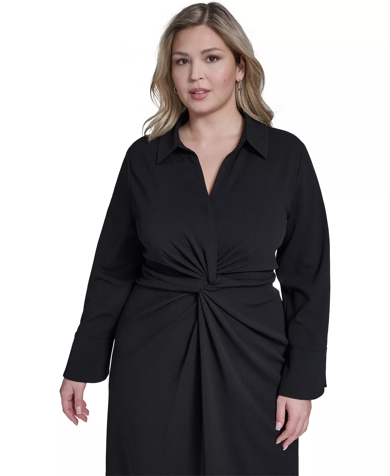 Plus Size Twist Design Shirt Dress - Black - 14W