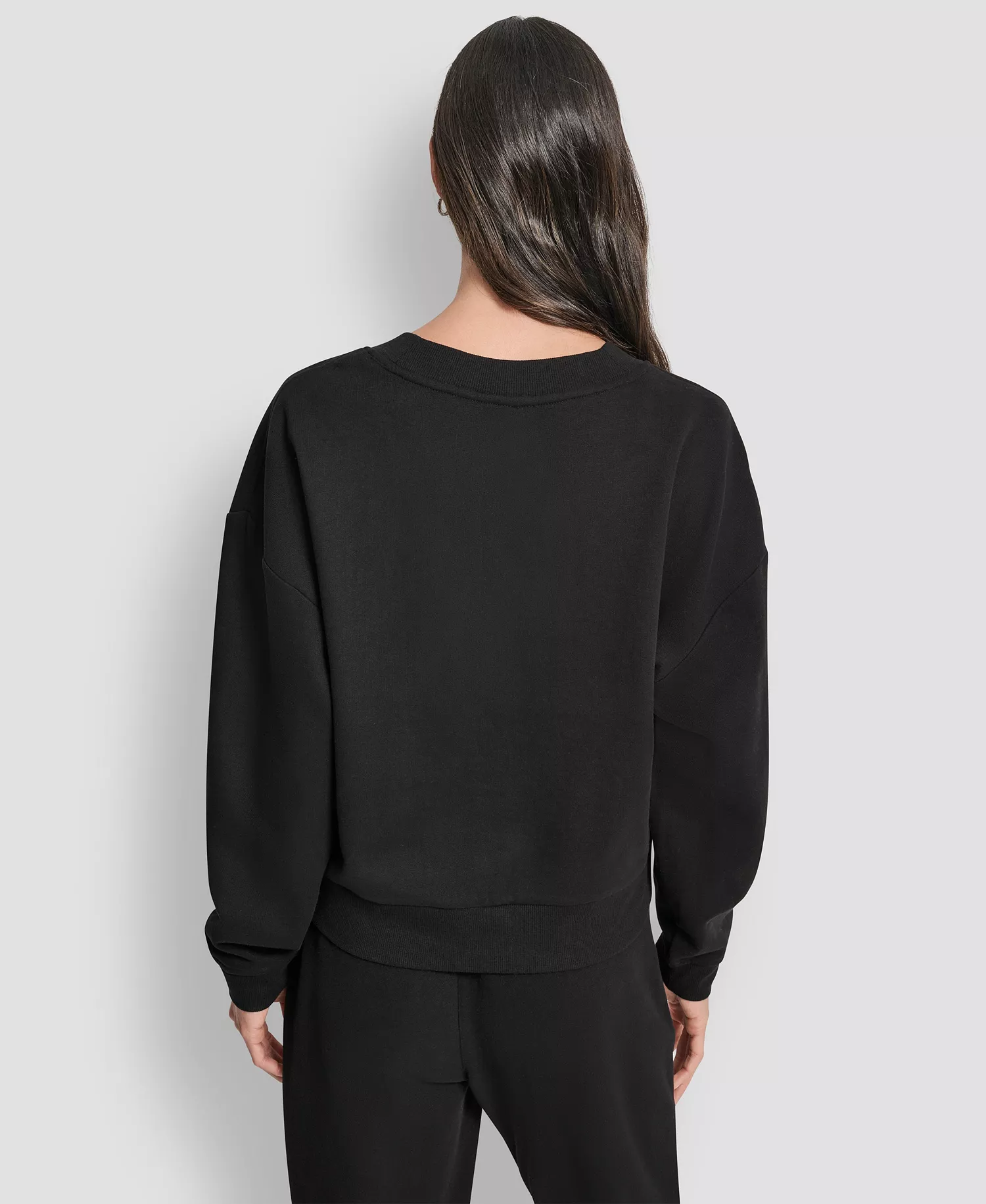 Women's Allover Stack Rhinestone V-Neck Sweatshirt - Black - L