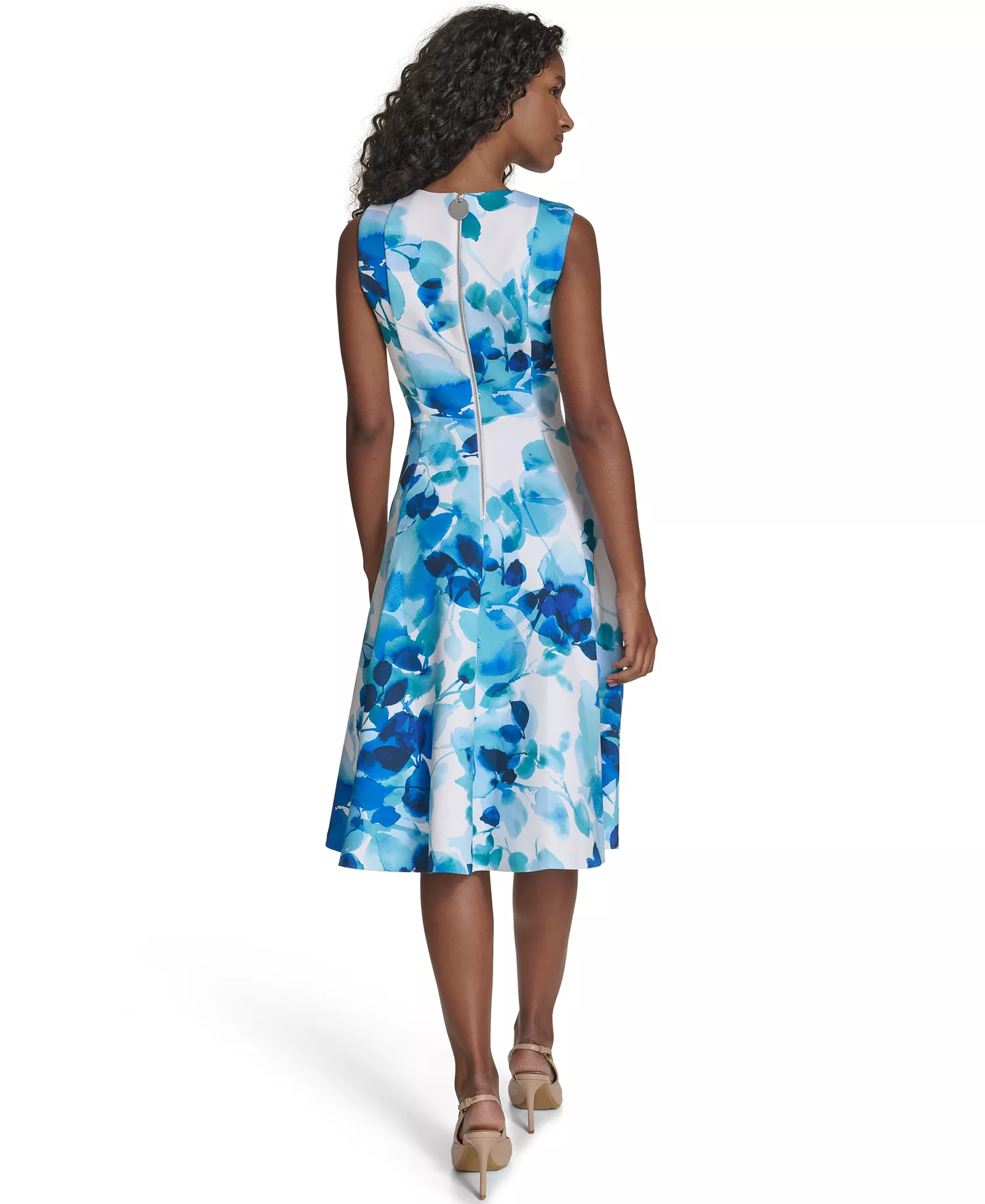 Women's Sleeveless Crewneck Dress - Capri/White Multi - 12