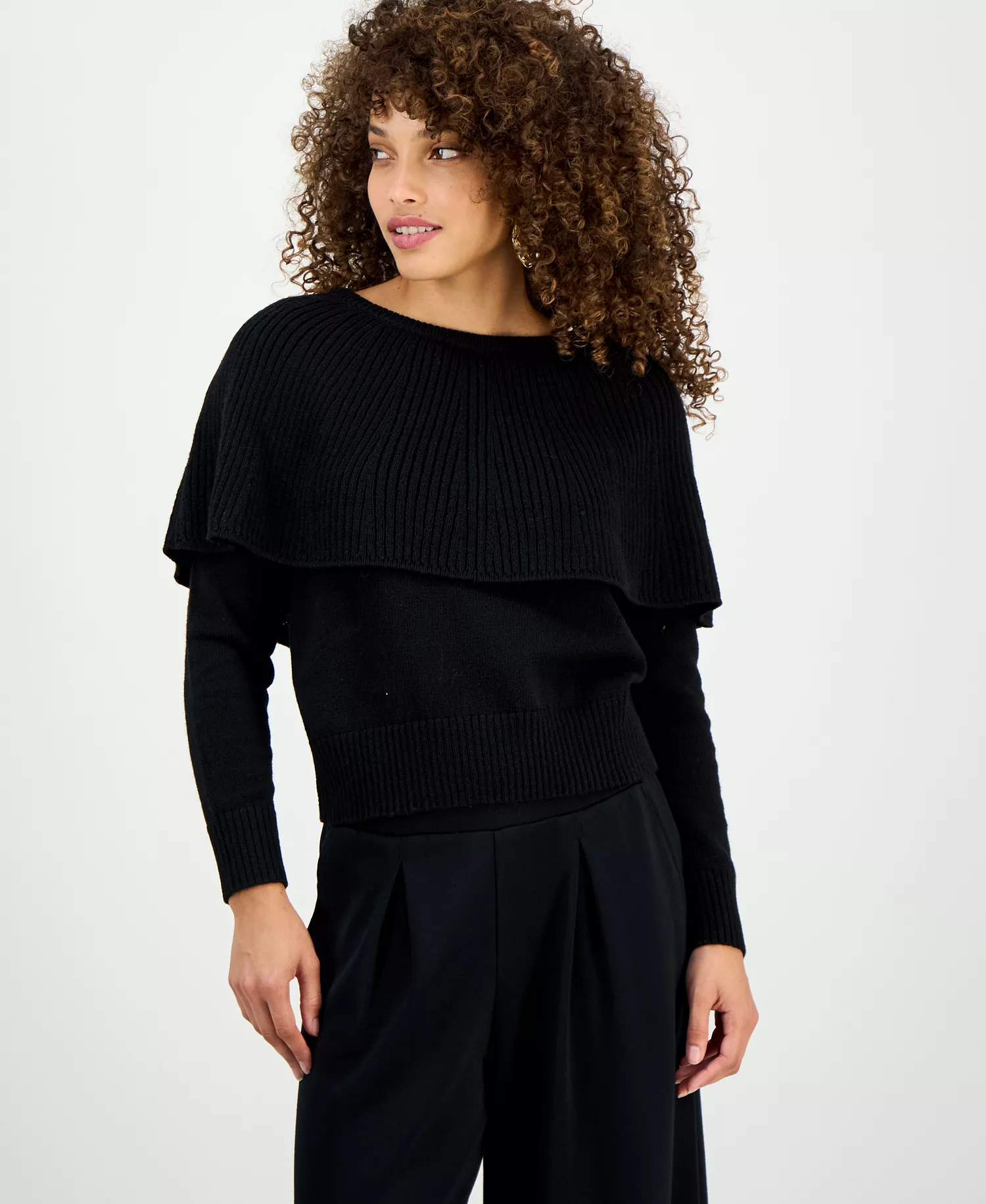 Petite Caped Sweater, Macy's Exclusive - Deep Black - P/L
