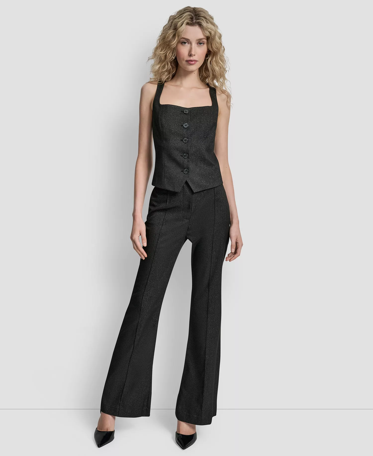 Women's Button Front Sleeveless Vest - Black/silver - 10