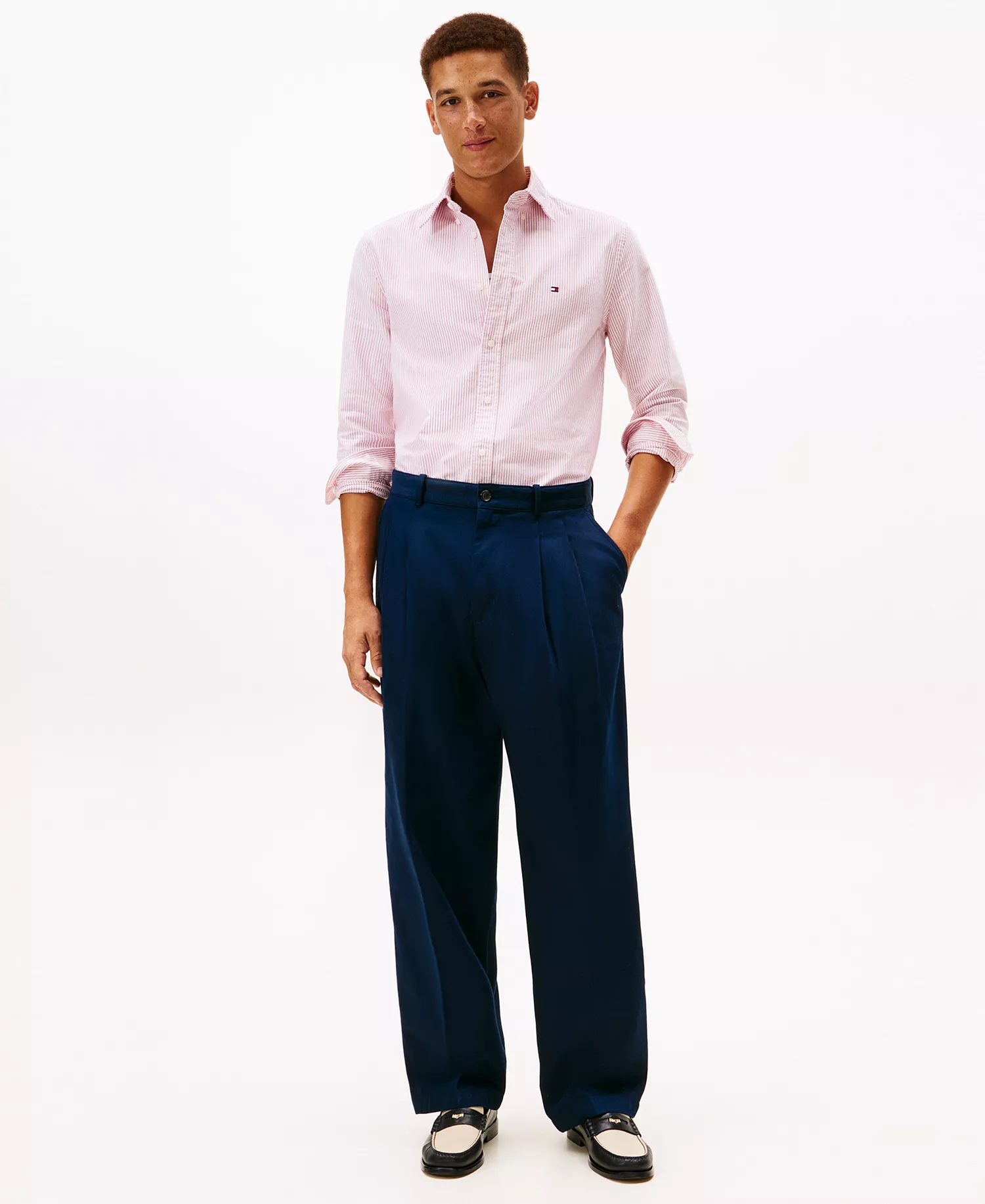 Men's Regular-Fit Striped Heritage Oxford Long-Sleeve Shirt - Medium Red / White - L