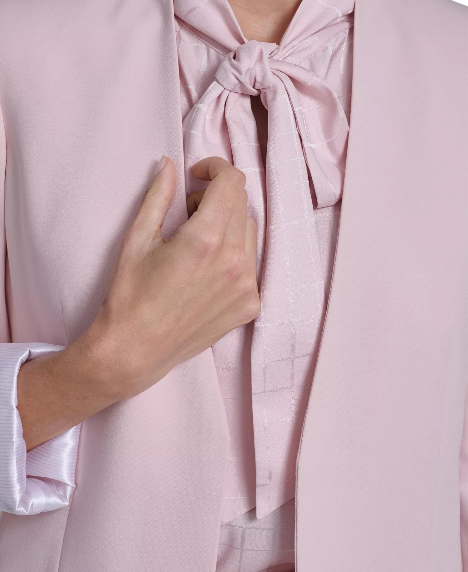 Women's Open-Front Topper Jacket, Sleeveless Tie Neck Blouse, and Modern Fit Straight Pants - Petal - 0