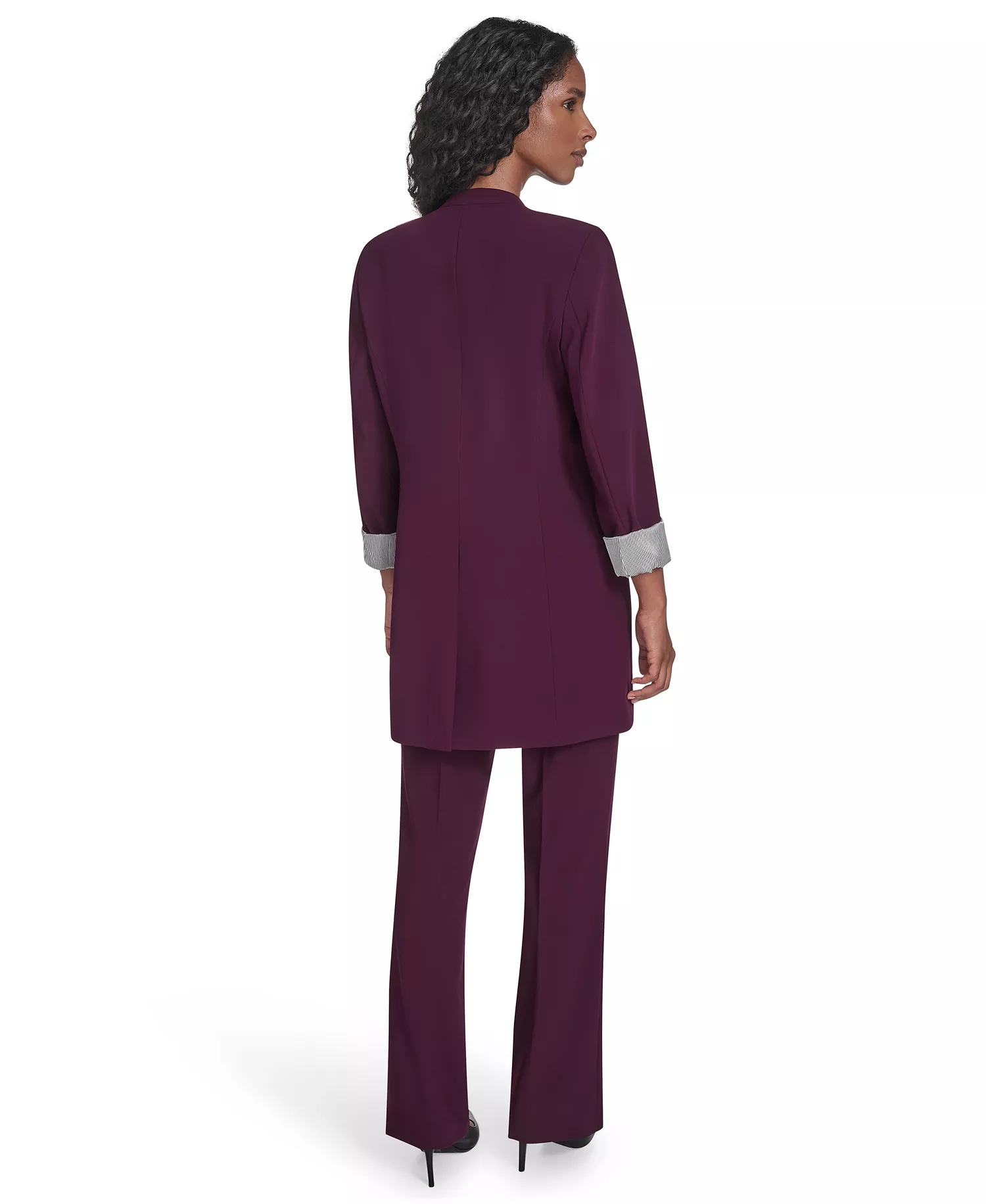 Petite Lux Open Front 3/4-Sleeve Rollback Cuff Jacket - Aubergine - 2P