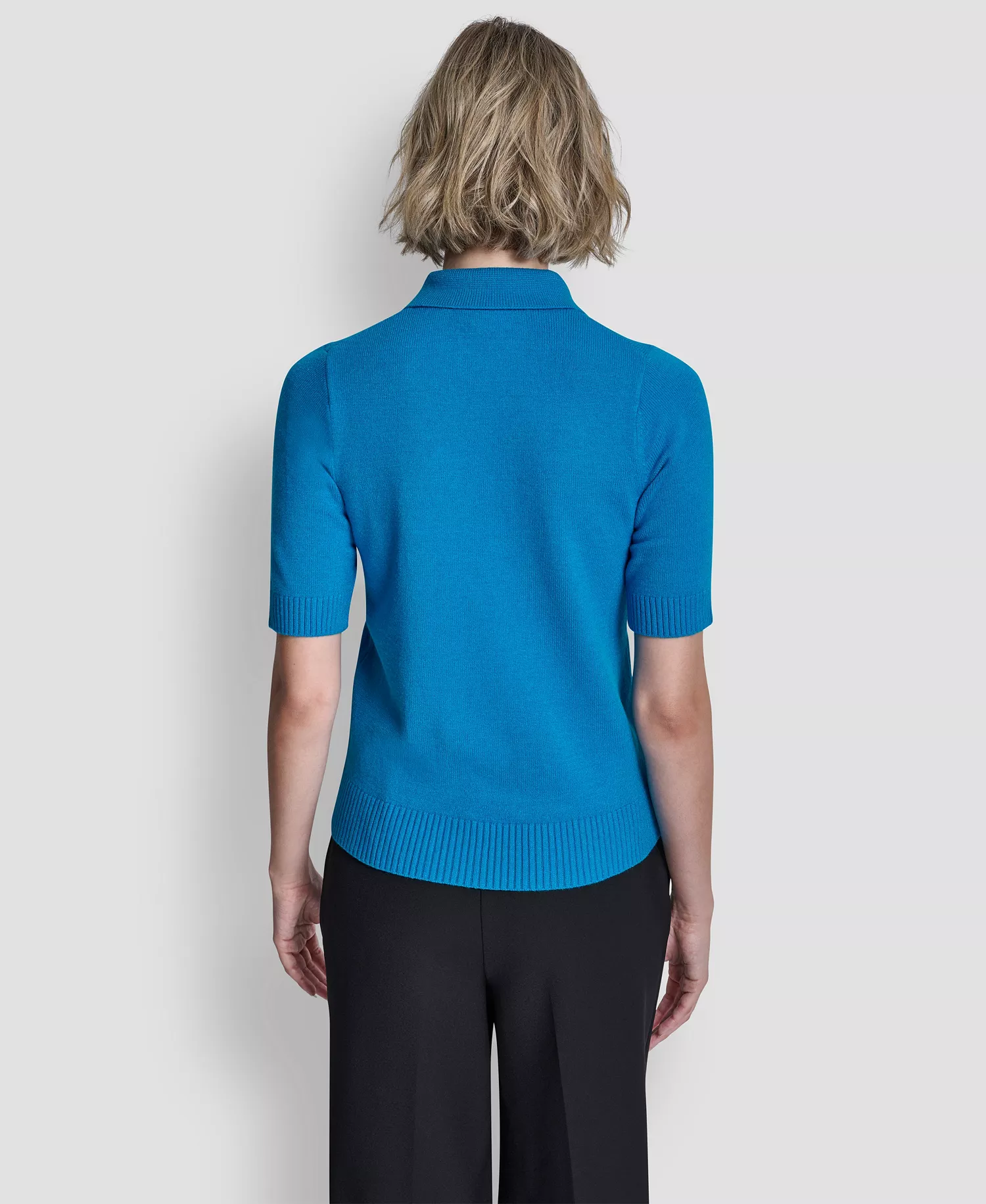 Women's Short-Sleeve Collared Sweater - Ocean Blue - L