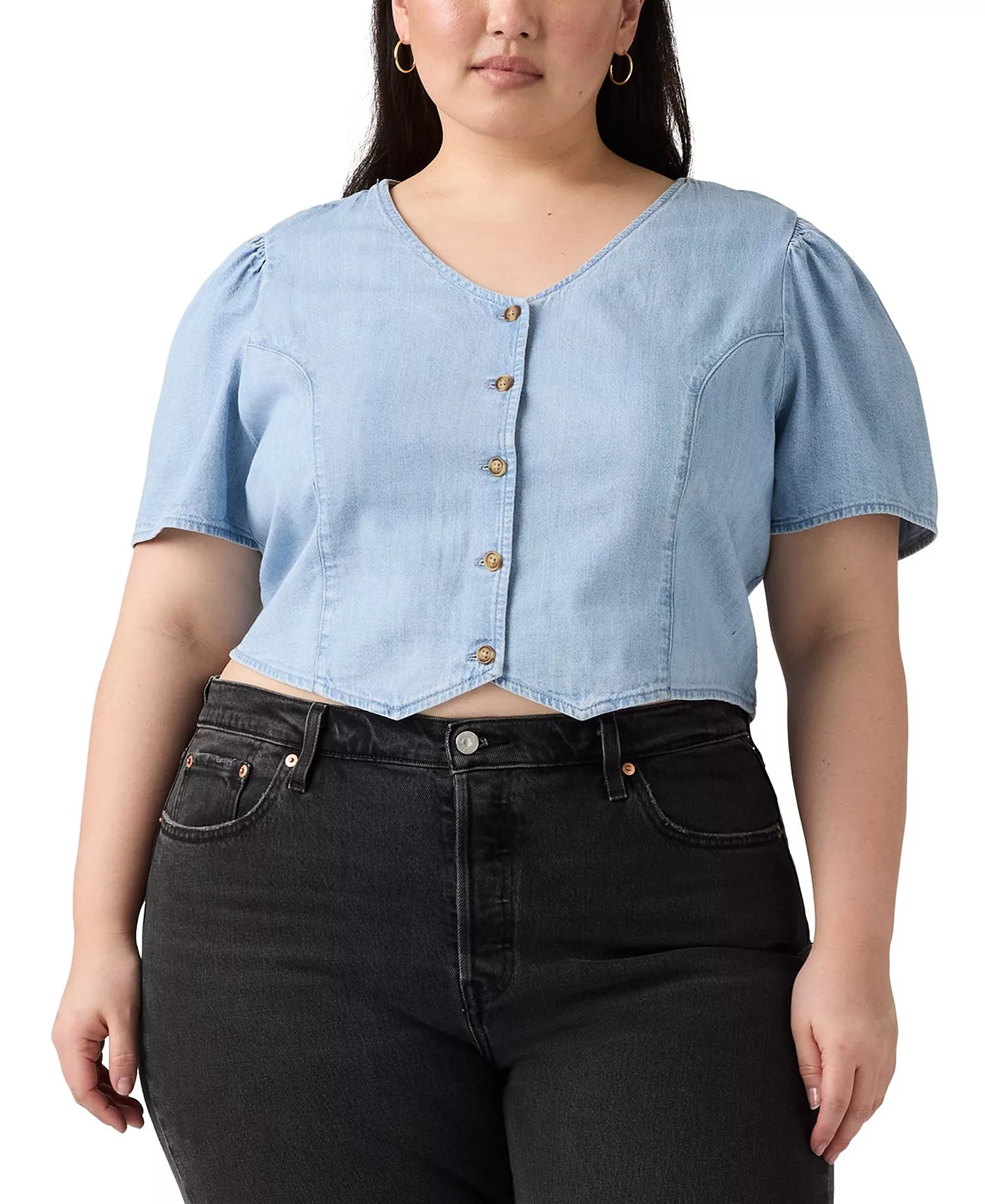 Plus Size Moxie Cotton Denim Blouse - Soft As Butter 3 - 1X