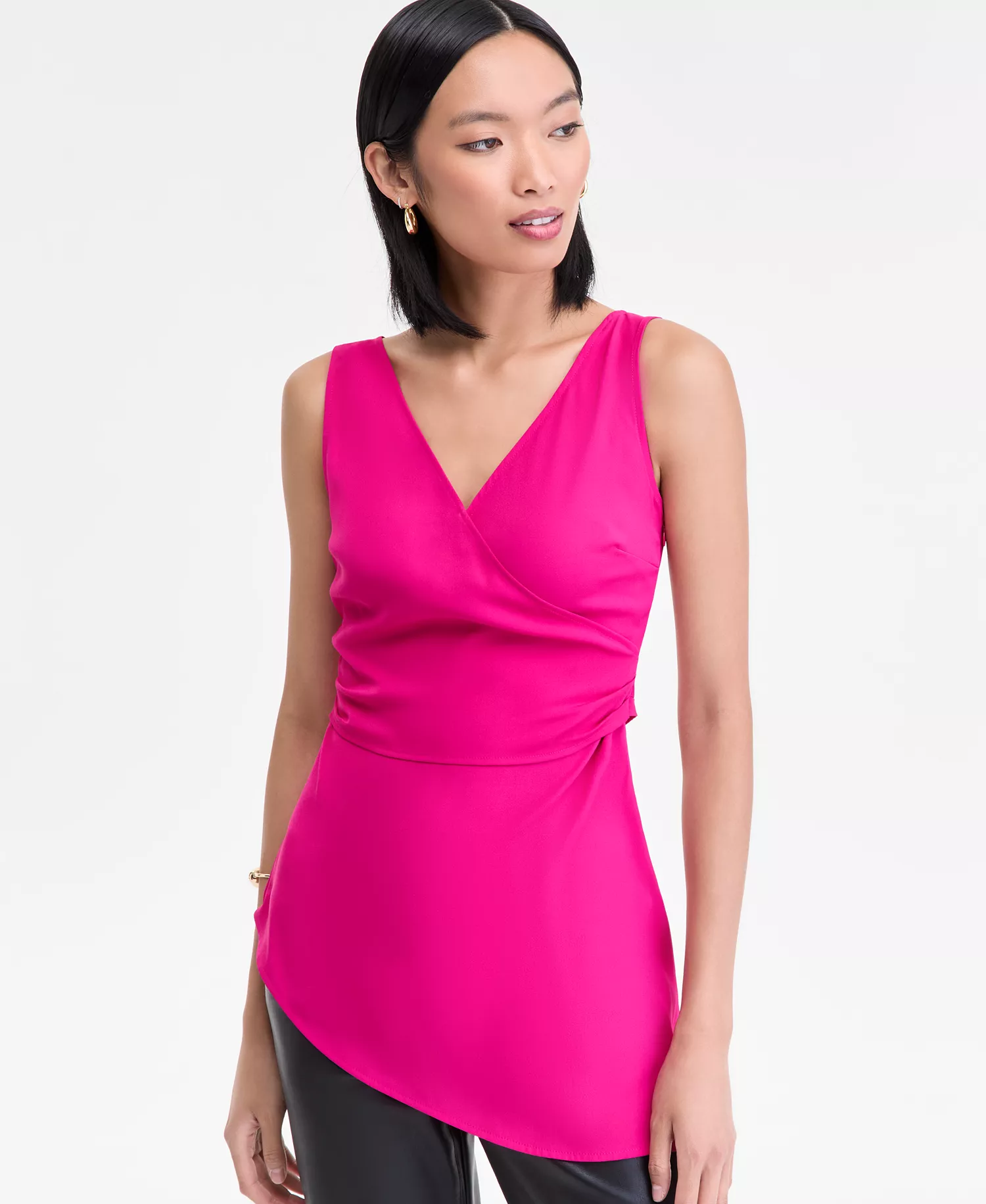 Women's Sleeveless Surplice-Neck Top, Macy's Exclusive - Bright Fuchsia - 0