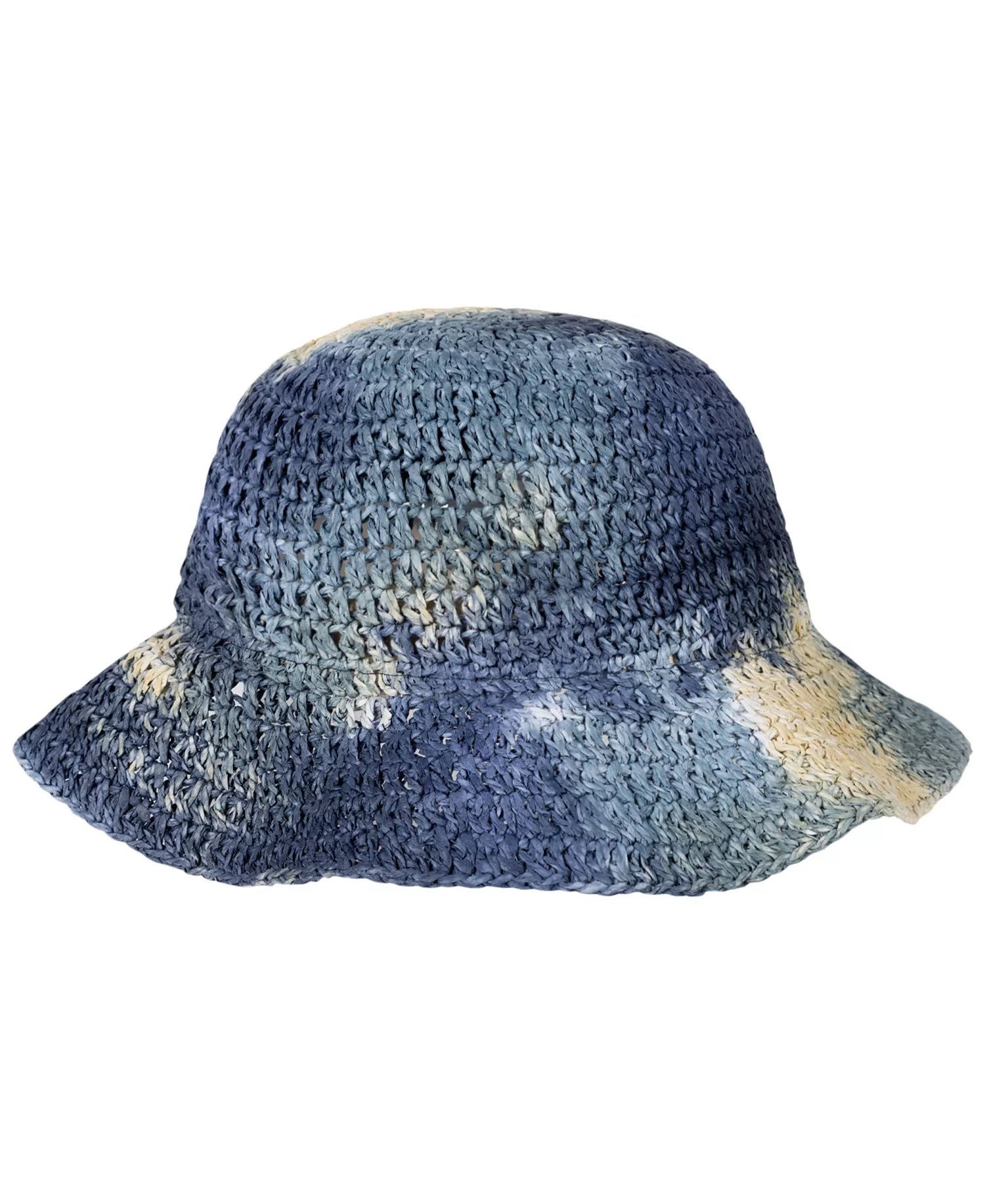 Men's Hand Painted Raffia Bucket Hat - Blue Multi - ONE SIZE