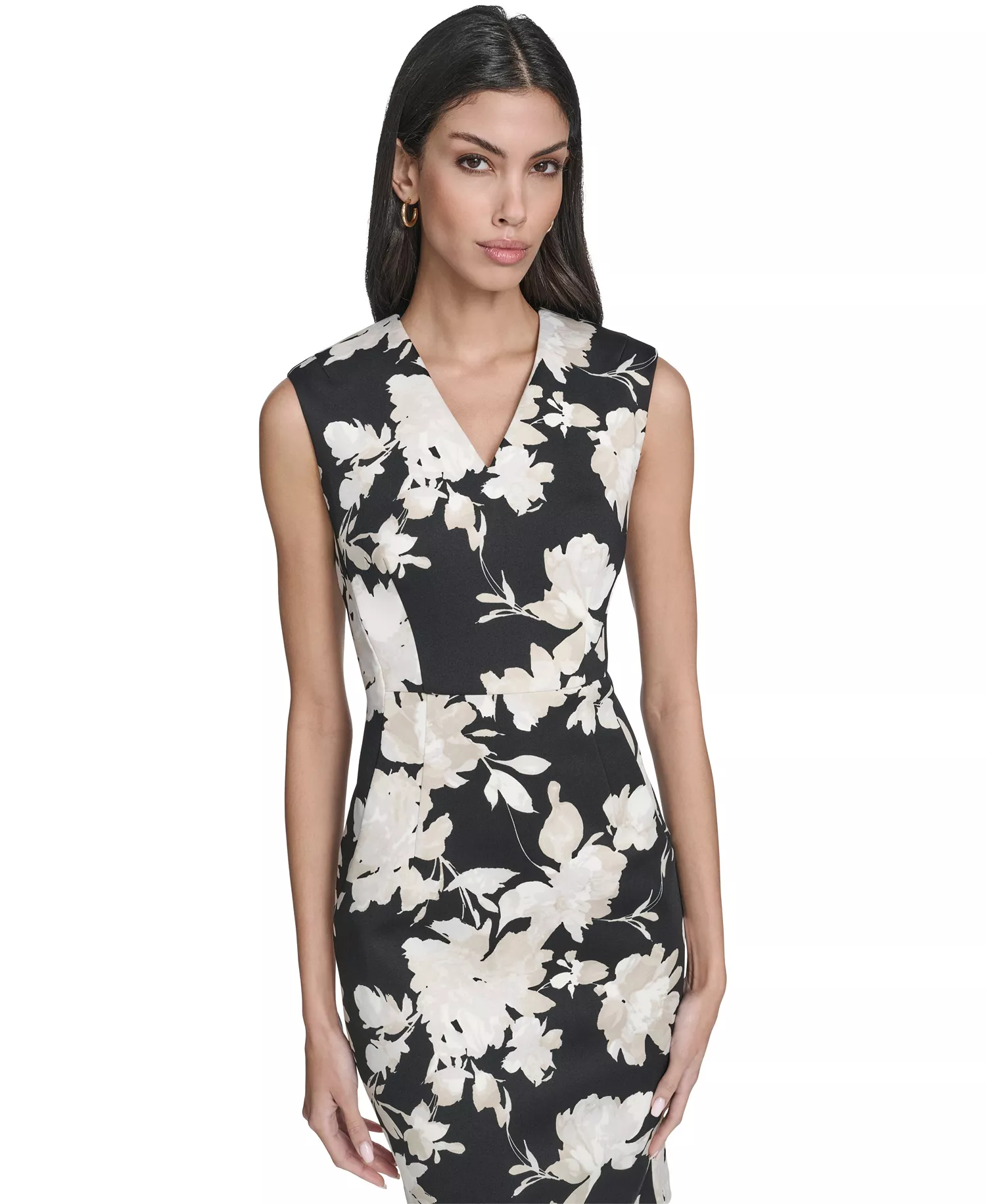 Women's Printed Sleeveless Dress - Black/Khaki Multi - 10