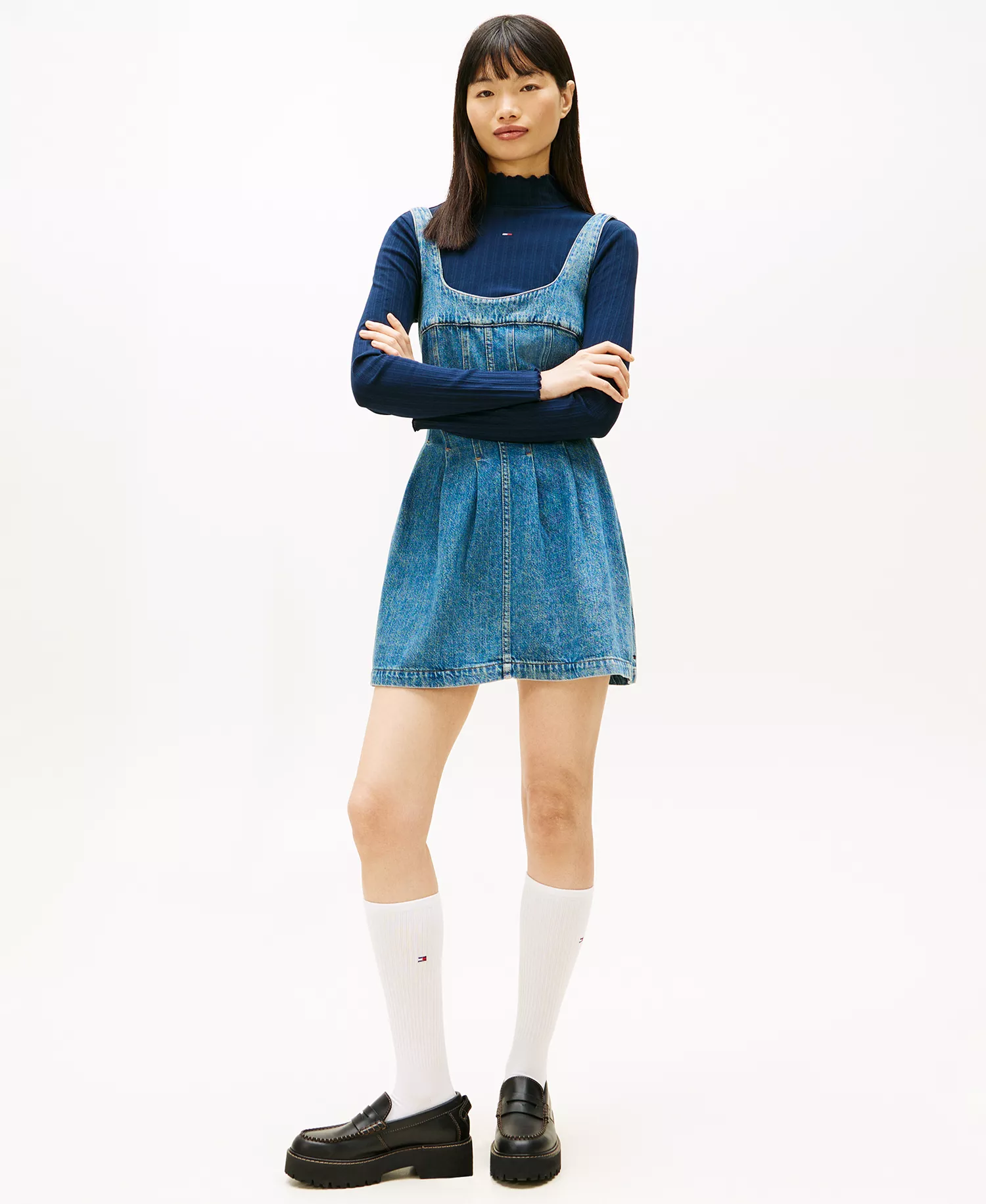Women's Pleat Seam Denim Dress - Denim Medium - L