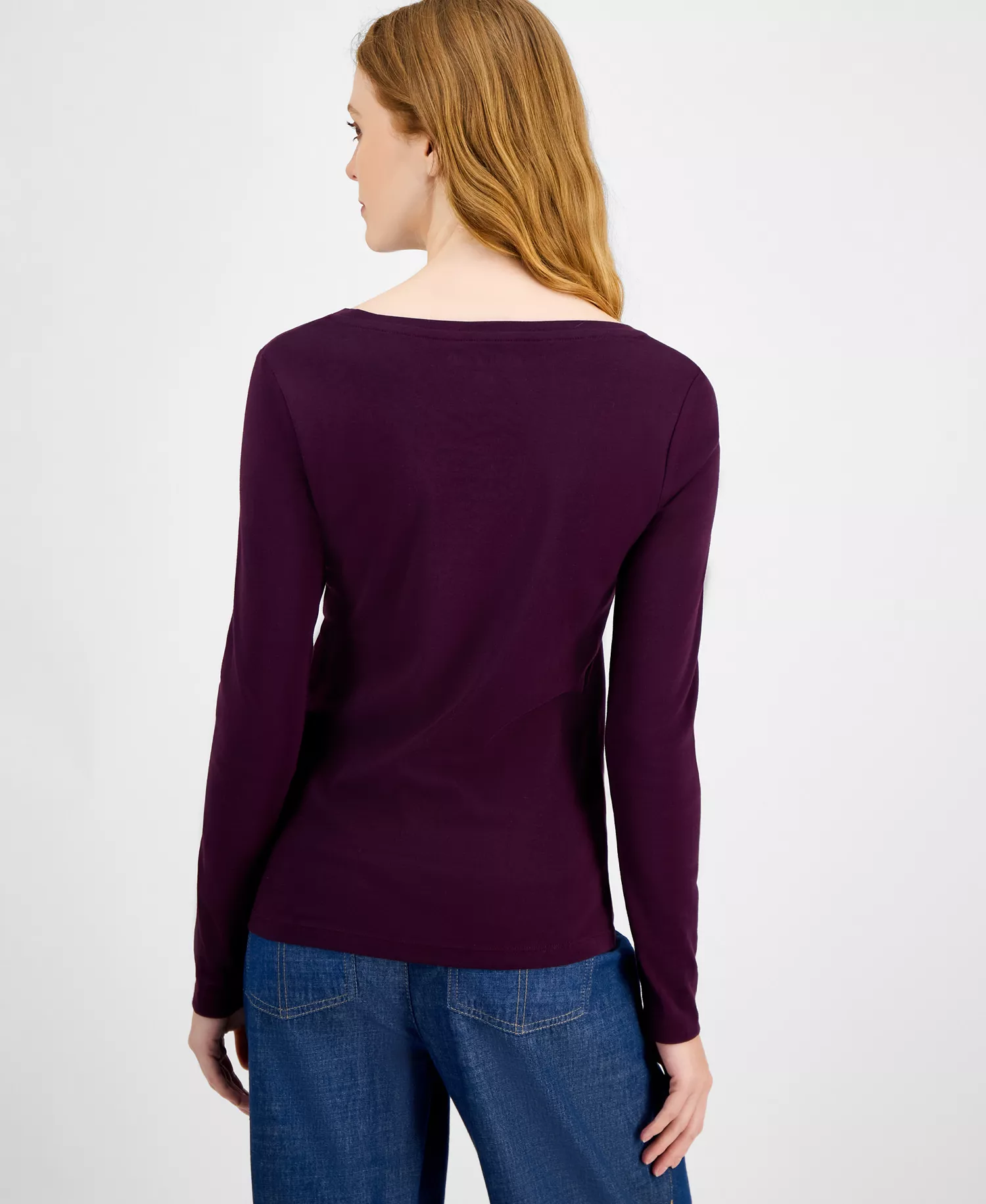 Jeans Women's Cotton Scoop-Neck Long-Sleeve T-shirt, Online Only  - Aubergine - L