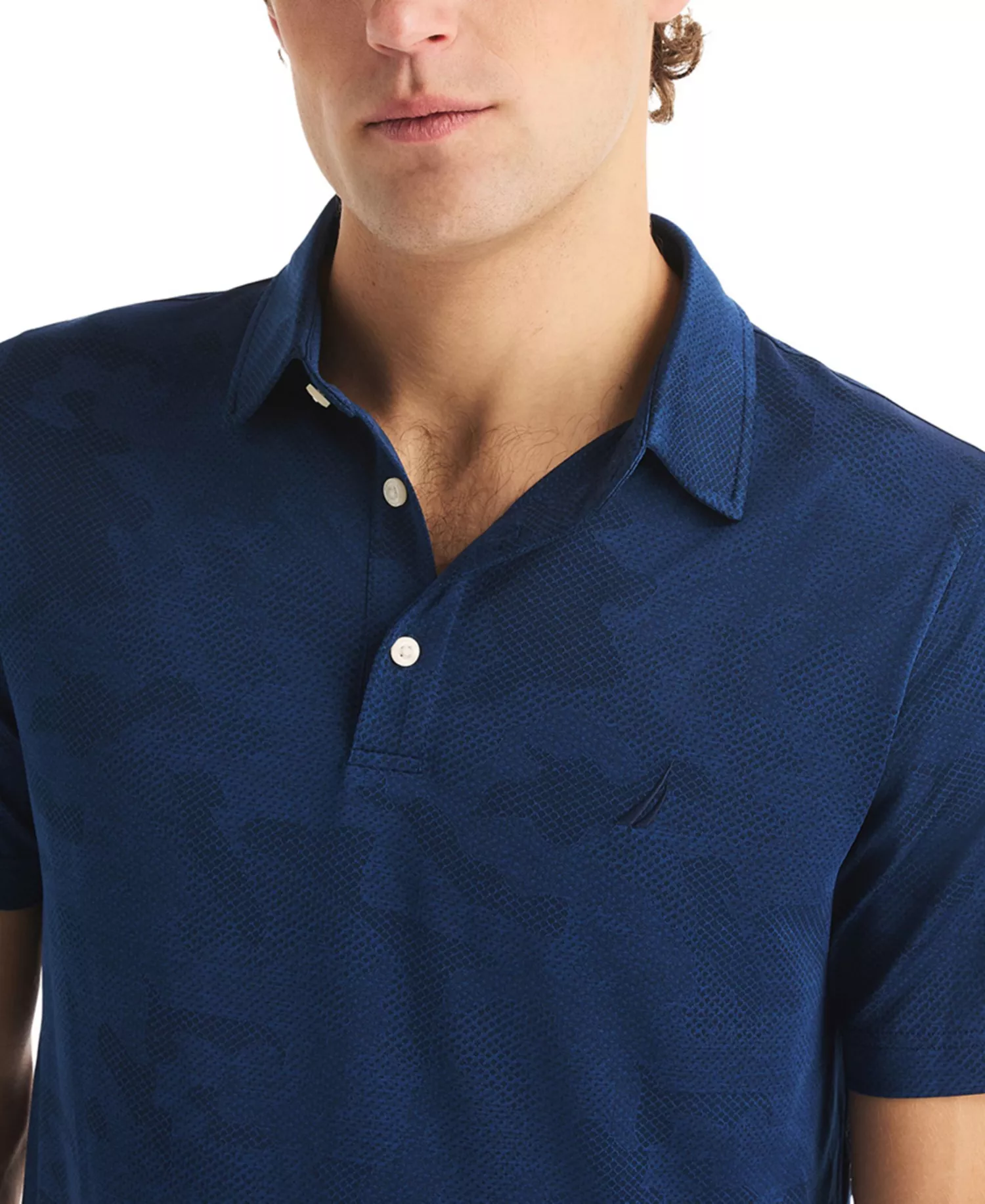 Men's Short-Sleeve Camo Jacquard Golf Polo Shirt - Navy Seas - S