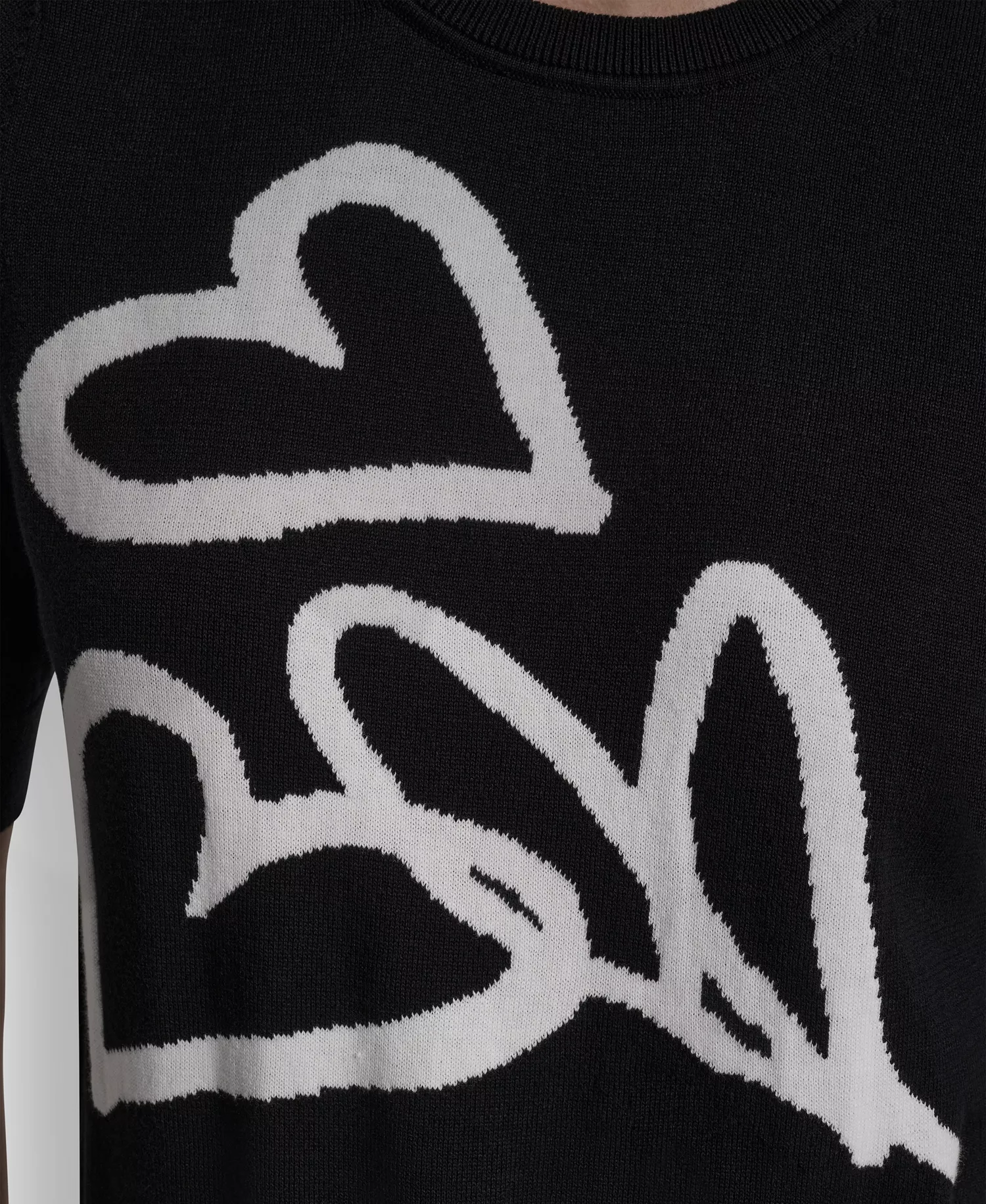 Women's Short-Sleeve Graffiti Hearts Sweater Top - Black/Ivory - L