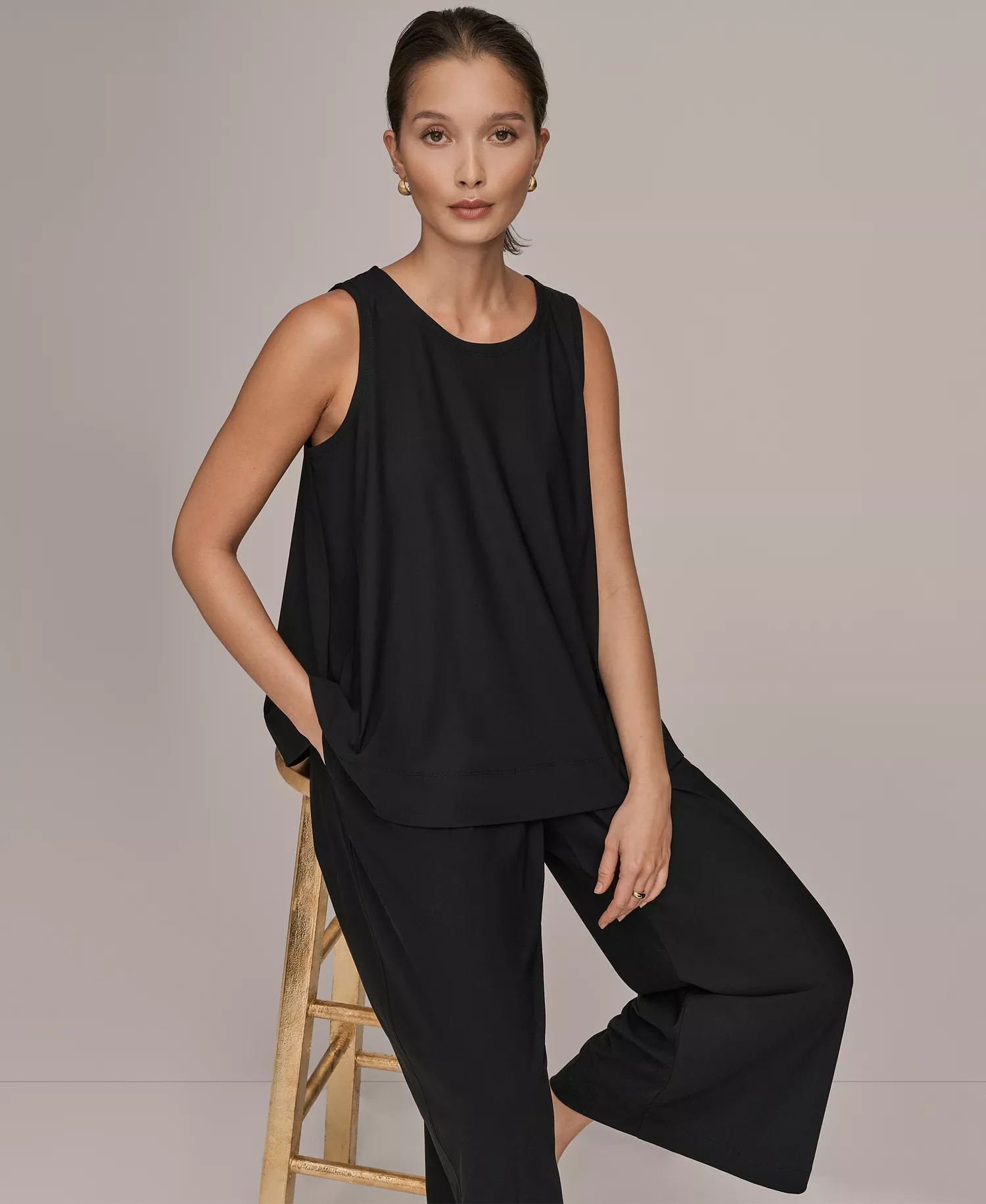 Women's Tricot Knit Sleeveless Top - Black - L