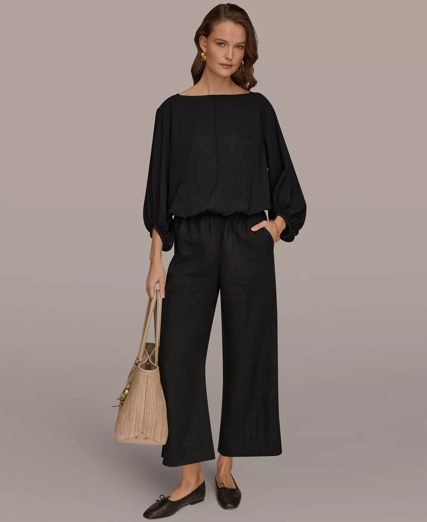 Women's Boat Neck Blouse - Black - L