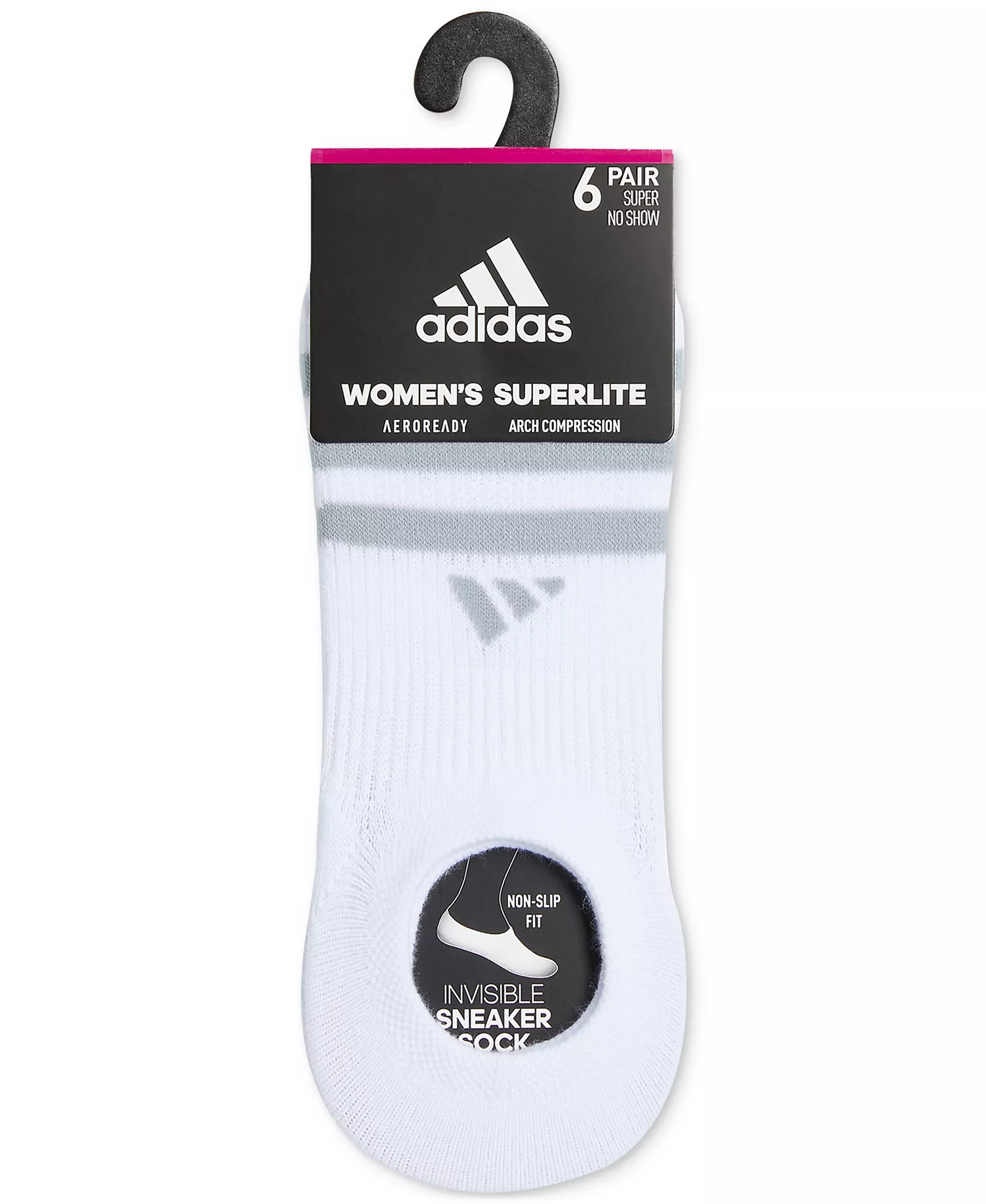 Women's 6-Pk. Superlite 3.0 Super No Show Socks - White/CoolLightHthr/Black - 9-11