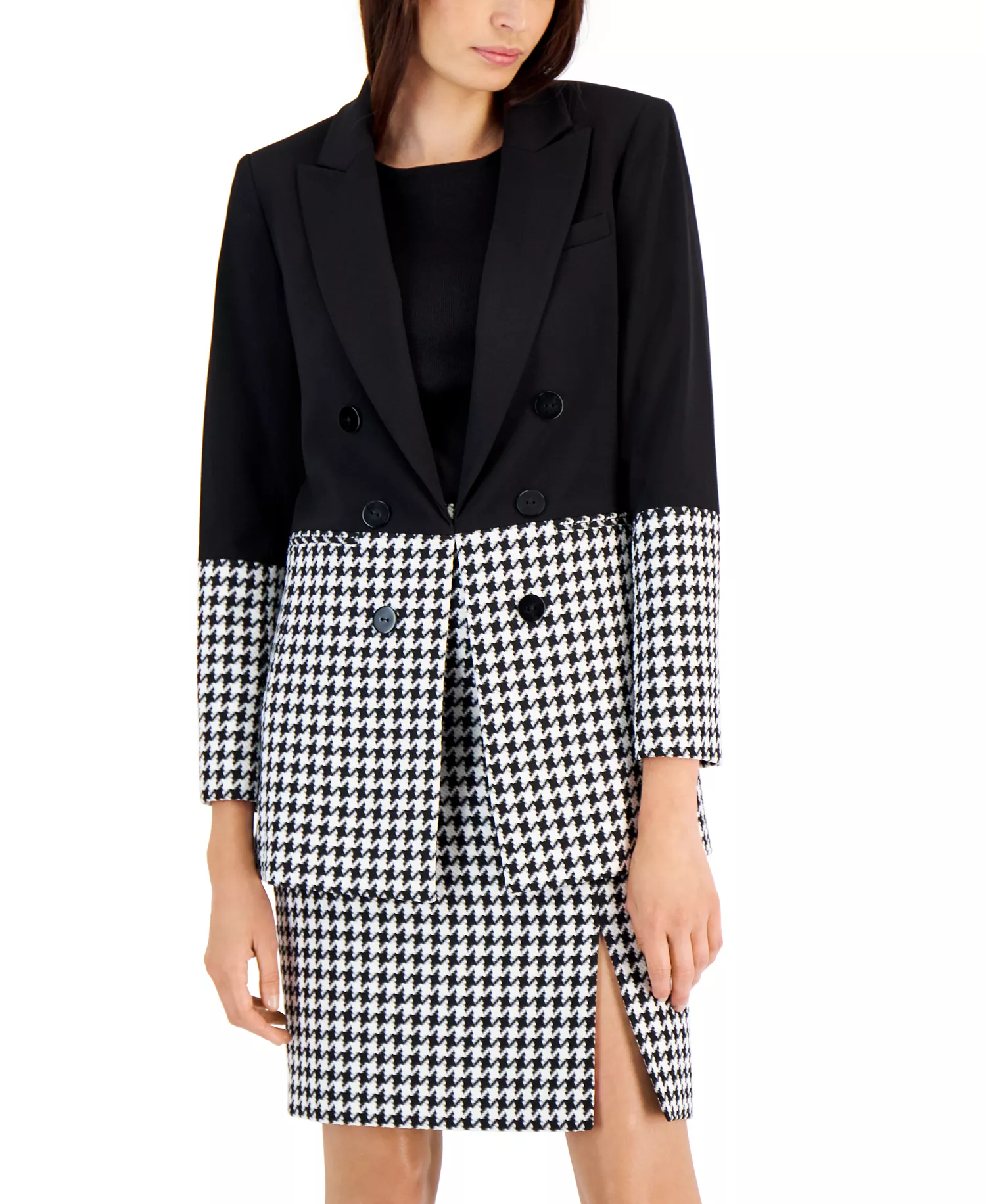 Women's Houndstooth Colorblocked Jacket  - Black/ivor - 2