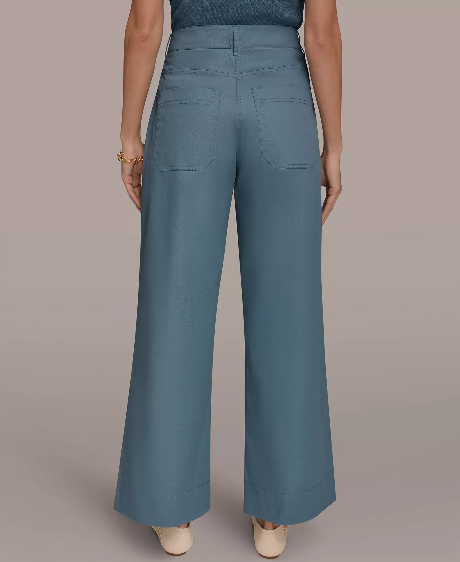 Women's Cotton Twill High-Rise Pintuck Trousers - Washed Indigo - 10