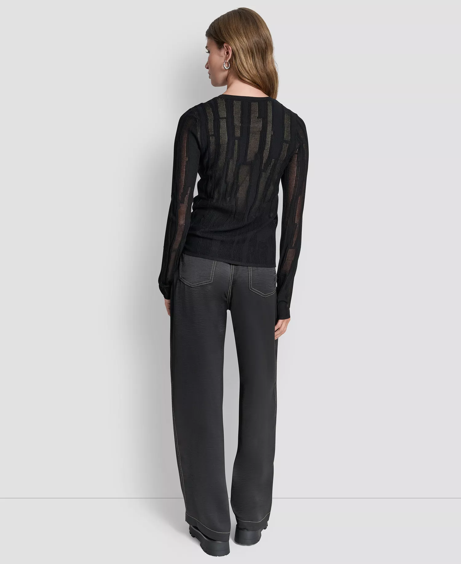 Women's Long-Sleeve Double Layer Mixed Stitch Sweater - Black/travertine - L