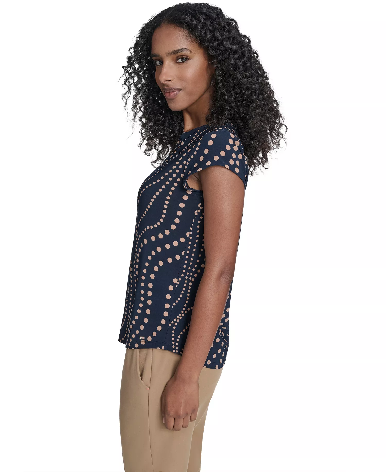 Women's Cascade Dot Cap Sleeve V-Neck Top - Midnight/ Brown Sugar - S