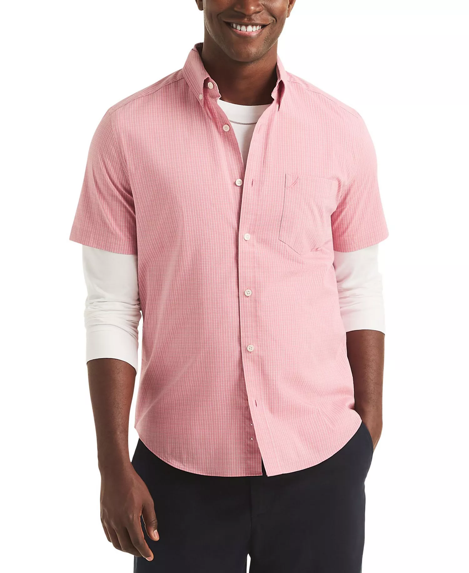 Men's Classic-Fit Short-Sleeve Check Shirt - Apricot Berry - L