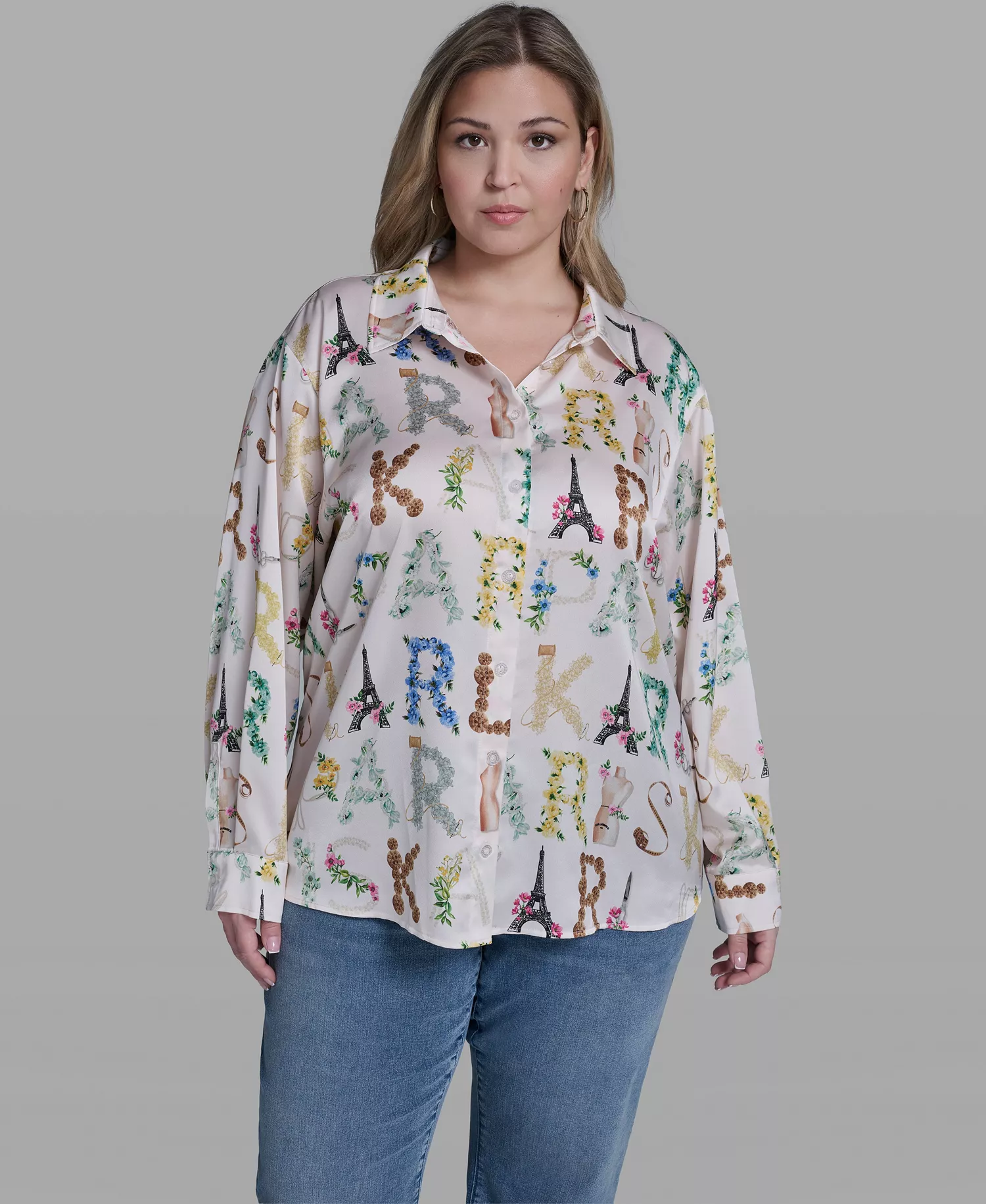 Plus Size Allover Printed Shirt - White - 0X
