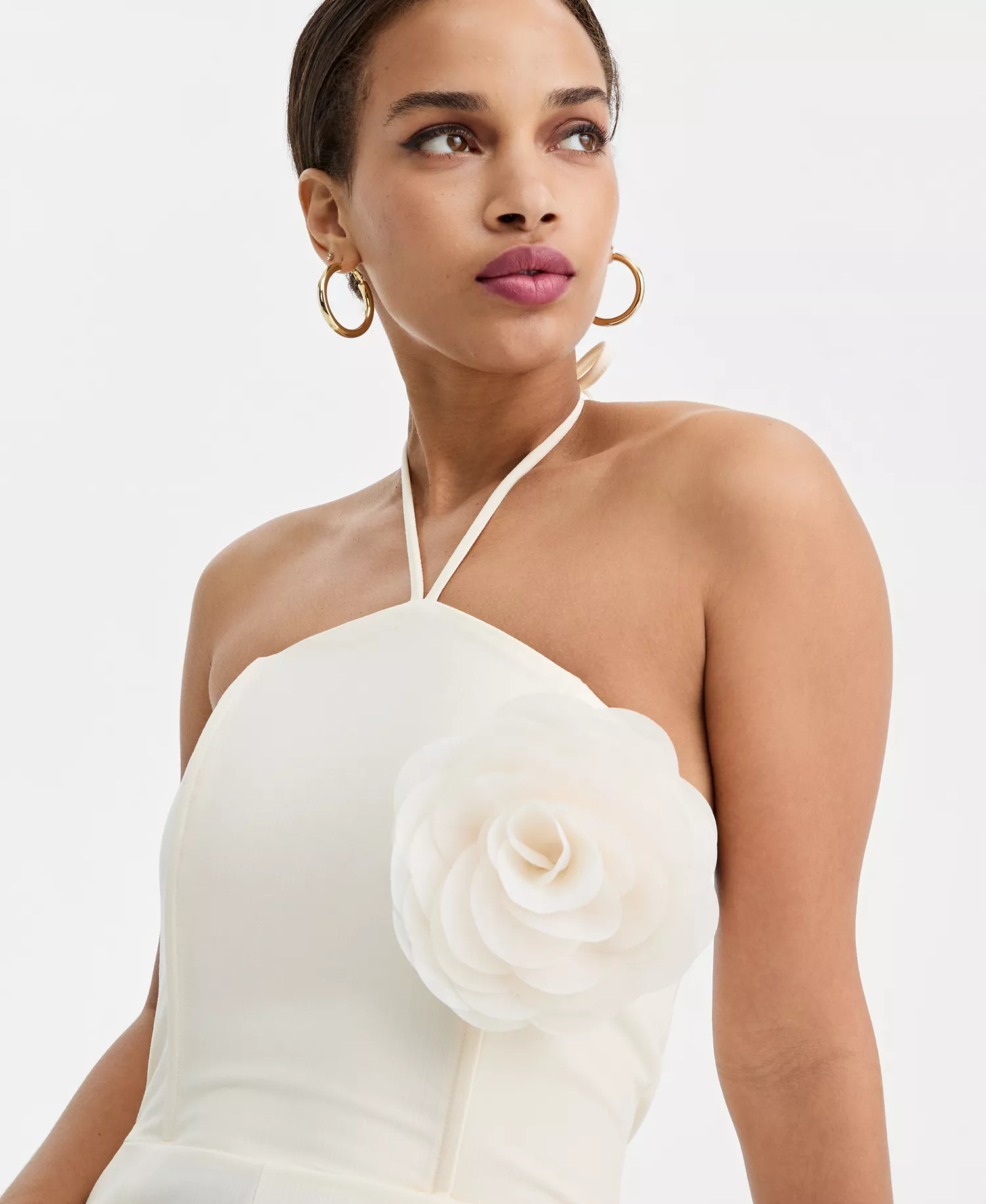 Women's Rosette Halter Neck Wide-Leg Jumpsuit, Macy's Exclusive - Eggnog - M