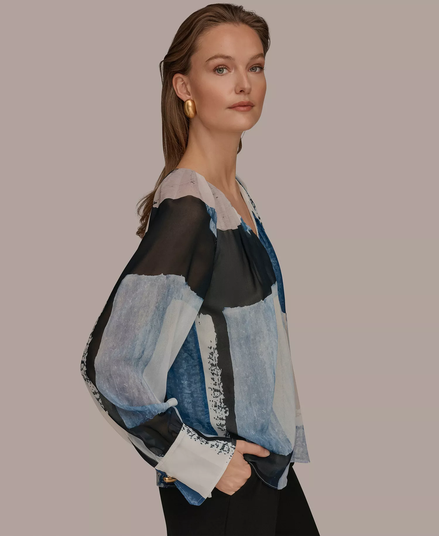 Women's Printed Long-Sleeve Top - Indigo/cream - L