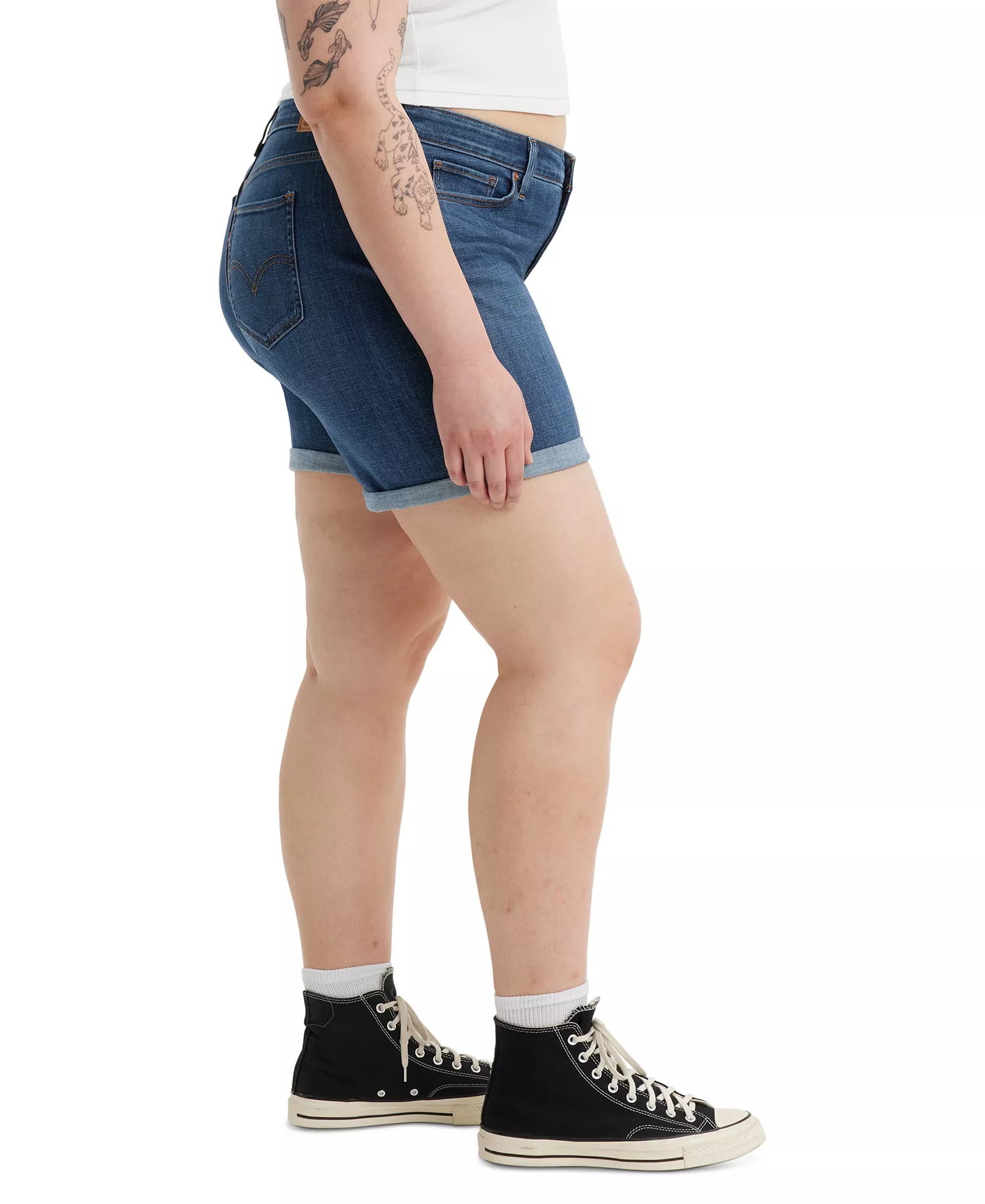 Trendy Plus Size Mid-Length Stretch Denim Shorts - Stop The Confusion - 14W