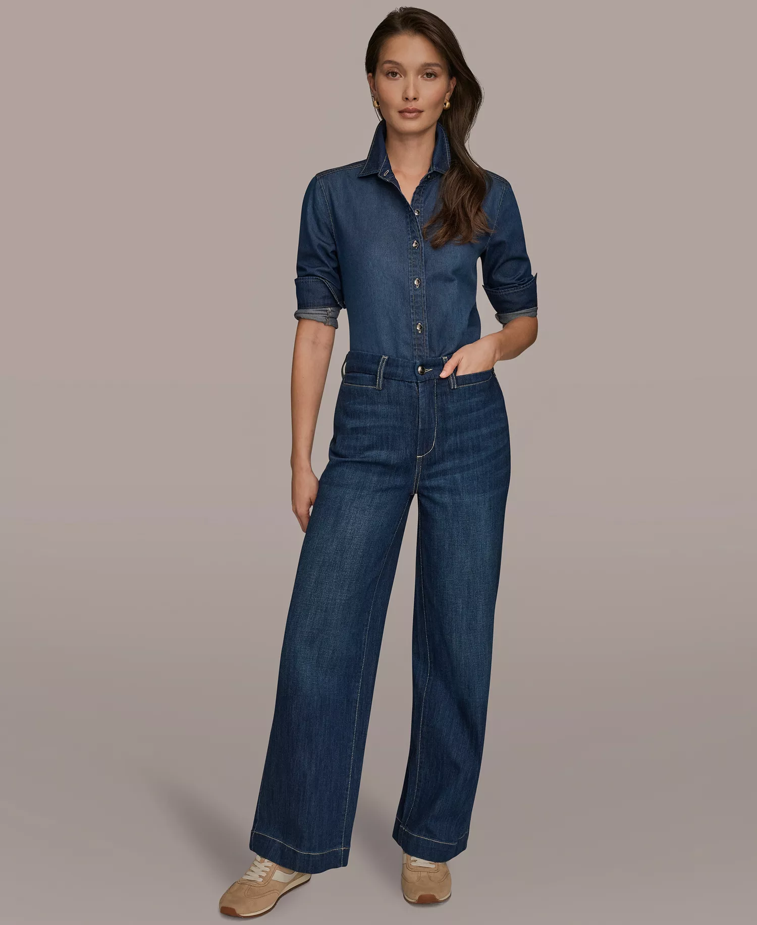 Women's Luxe Denim Button Down Denim Shirt - The Taylor - L