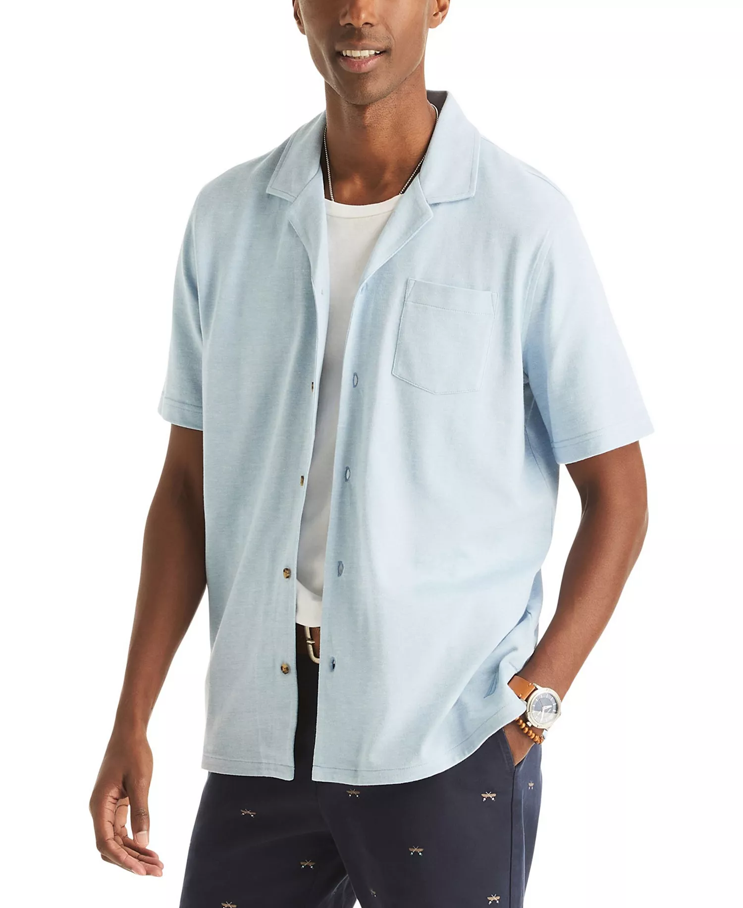 Men's Short-Sleeve Pique Button-Front Shirt - Allure - L