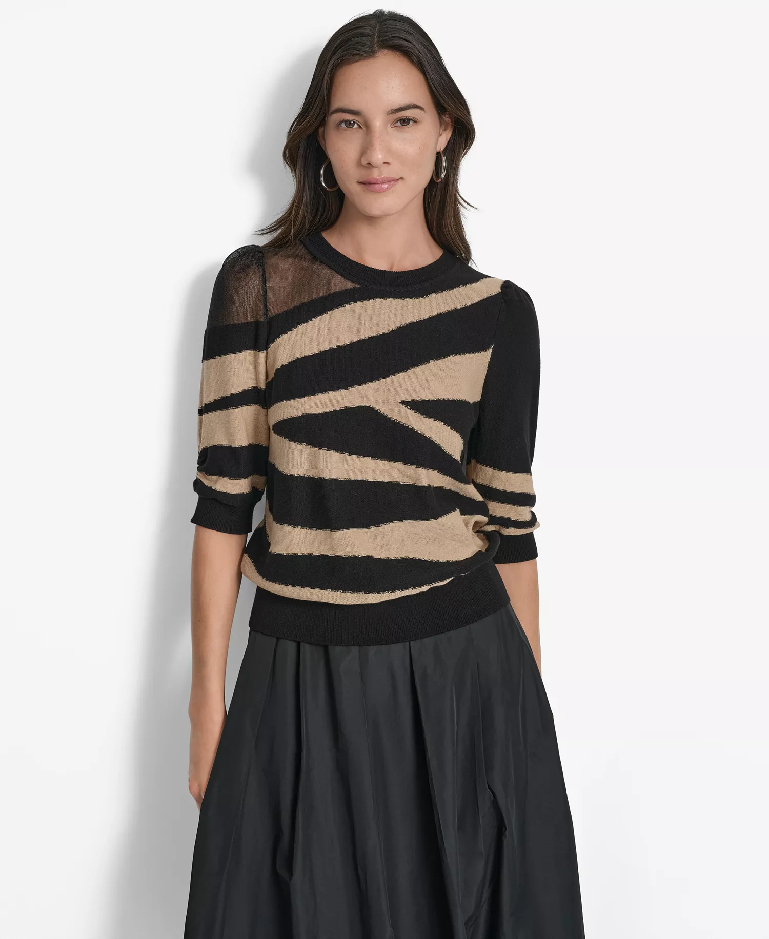 Women's Zebra-Print 3/4-Sleeve Sweater - Travertine Multi - XS