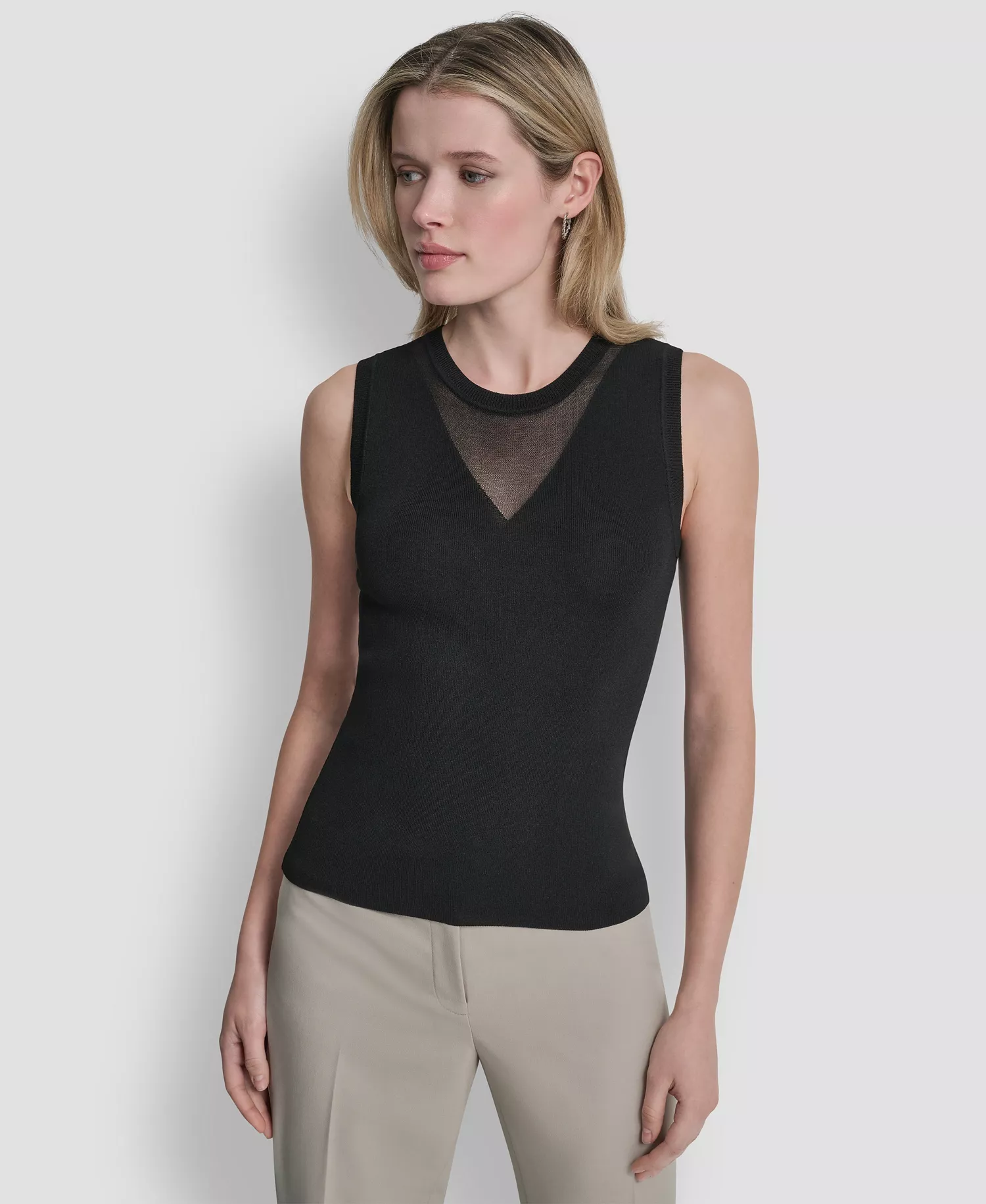 Women's Sleeveless Crewneck Sweater Top - Black - L