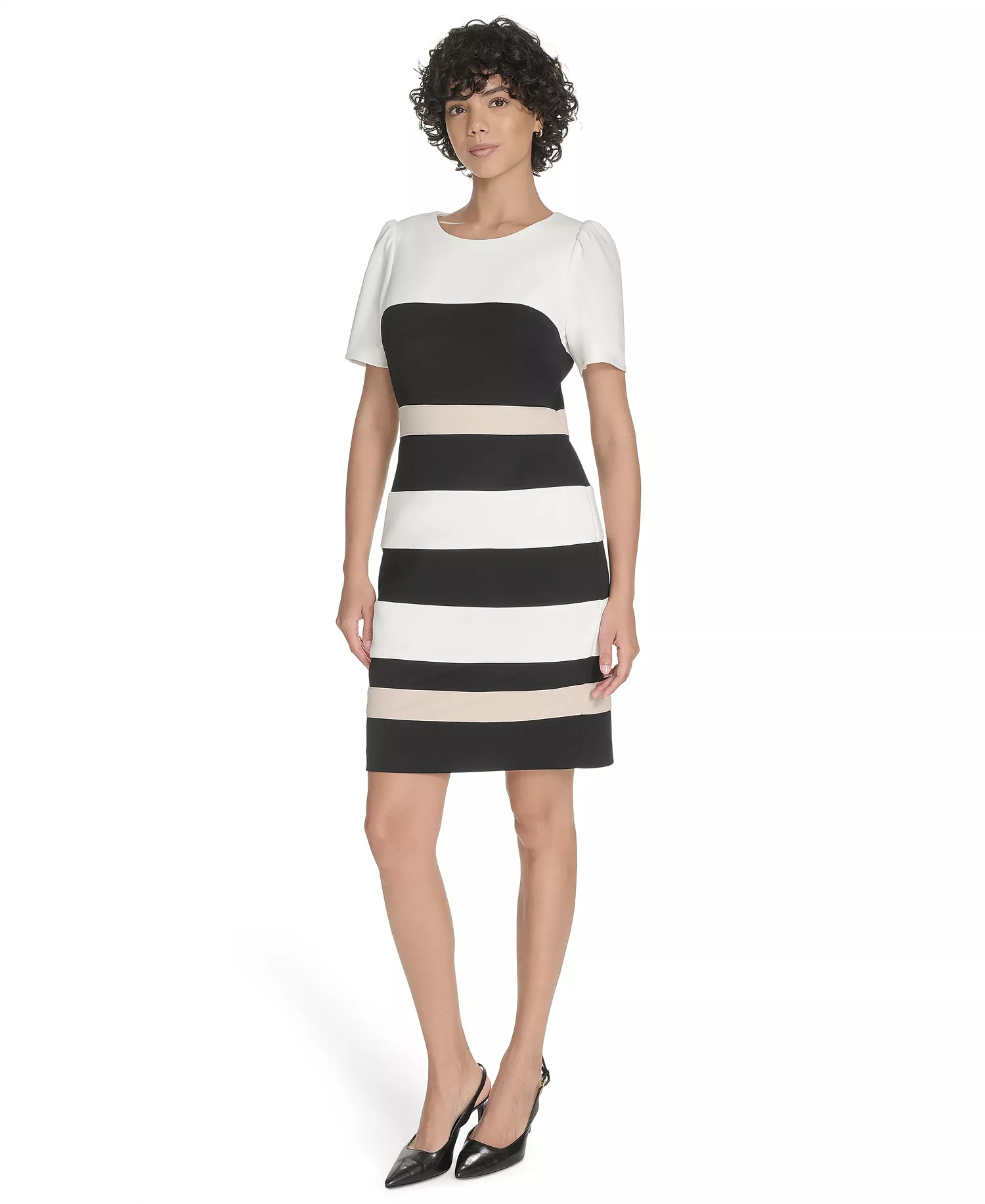 Women's Colorblocked Scuba-Crepe Dress - Ivory/Black/Khaki - 10