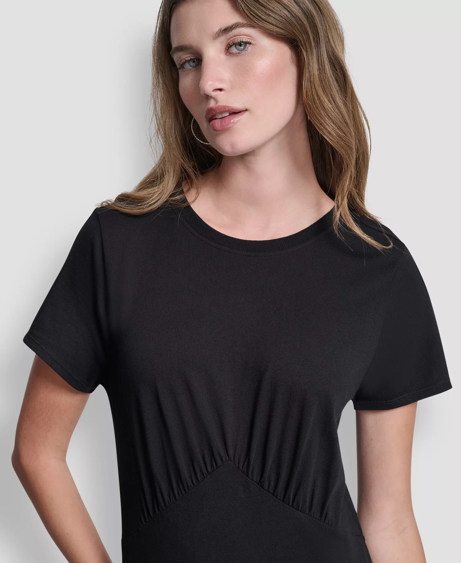 Women's Ruched Bodice Crew Neck Tier Long Dress - Black - L