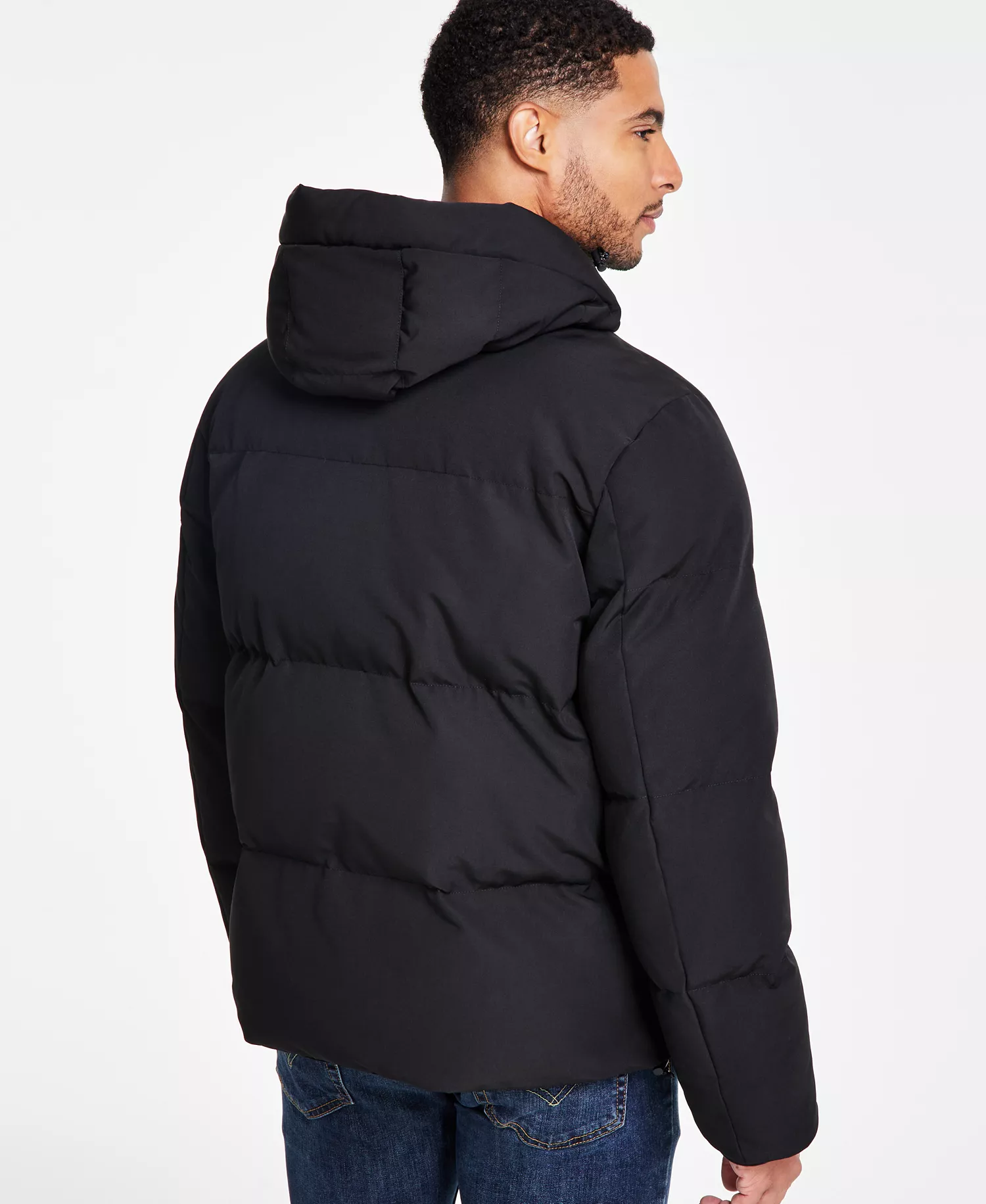 Men's Quilted Hooded Puffer Jacket - Black - 2XL