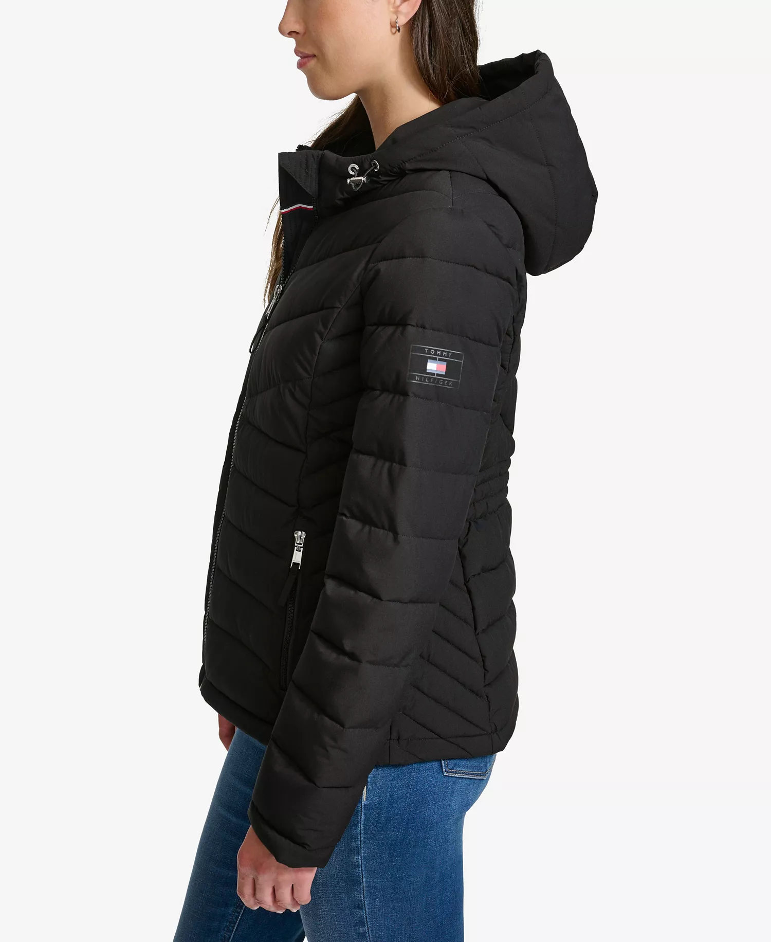 Women's Long-Sleeve Hooded Puffer Jacket - Black - L