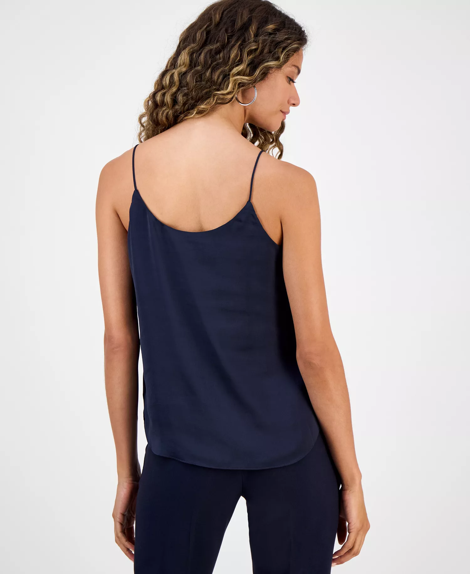 Women's Linen-Blend Scrunch-Sleeve Blazer, Scoop-Neck Camisole & Pull-On Pants, Macy's Exclusive - Bar Navy - L