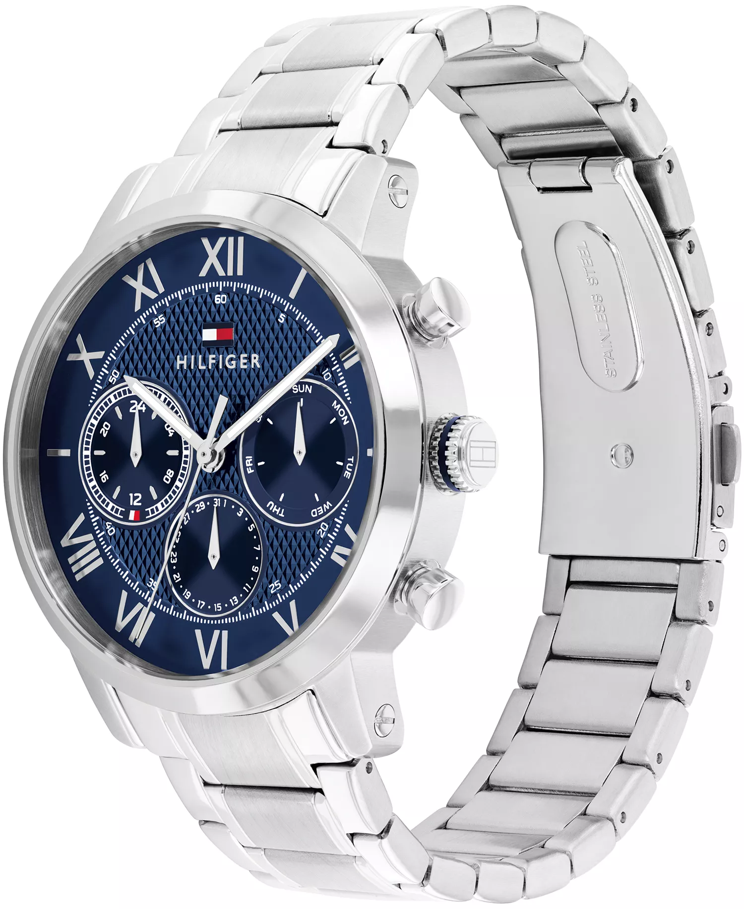 Men's Multifunction Silver Tone Stainless Steel Bracelet Watch, 42mm - Silver - 42