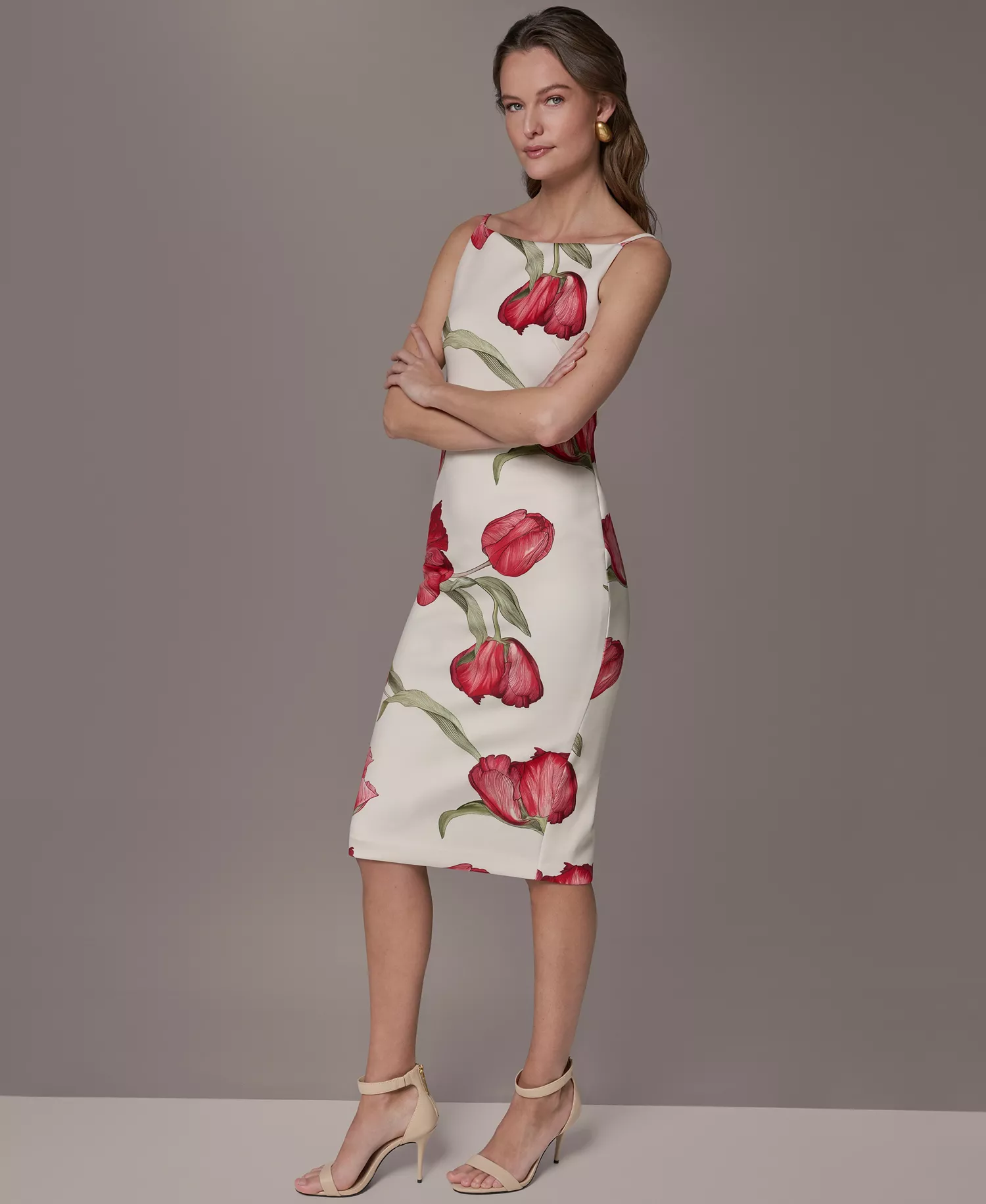 Petite Square-Neck Printed Sheath Dress - Geranium Multi - 0P