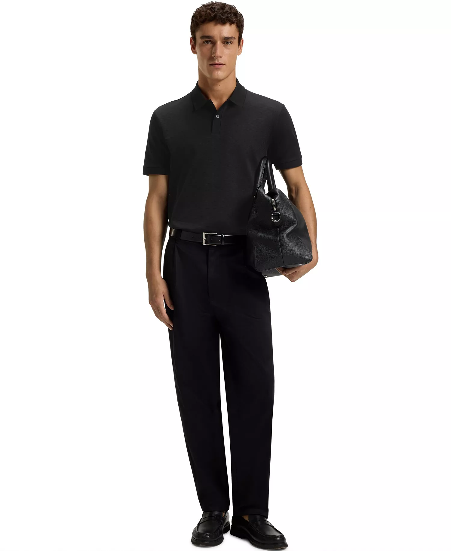 Men's Mercerised-Cotton Polo Shirt - Black - 2XL