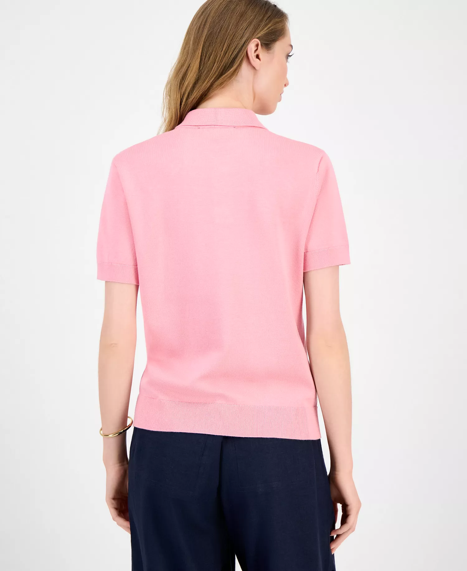 Women's Embellished Polo Sweater - English Rose - XS