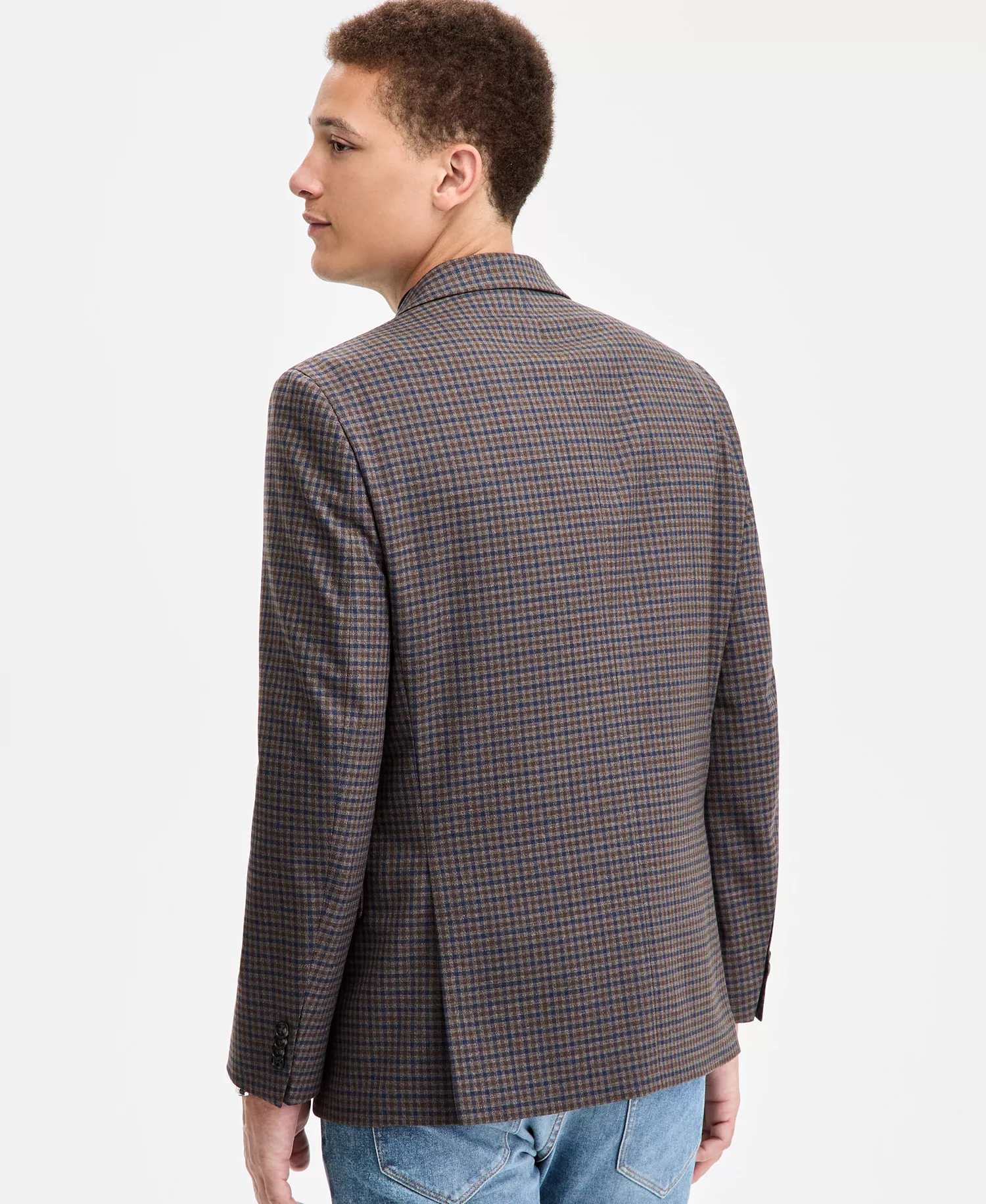 Men's Modern-Fit Check Sport Coat - Brown/Blue - 36R