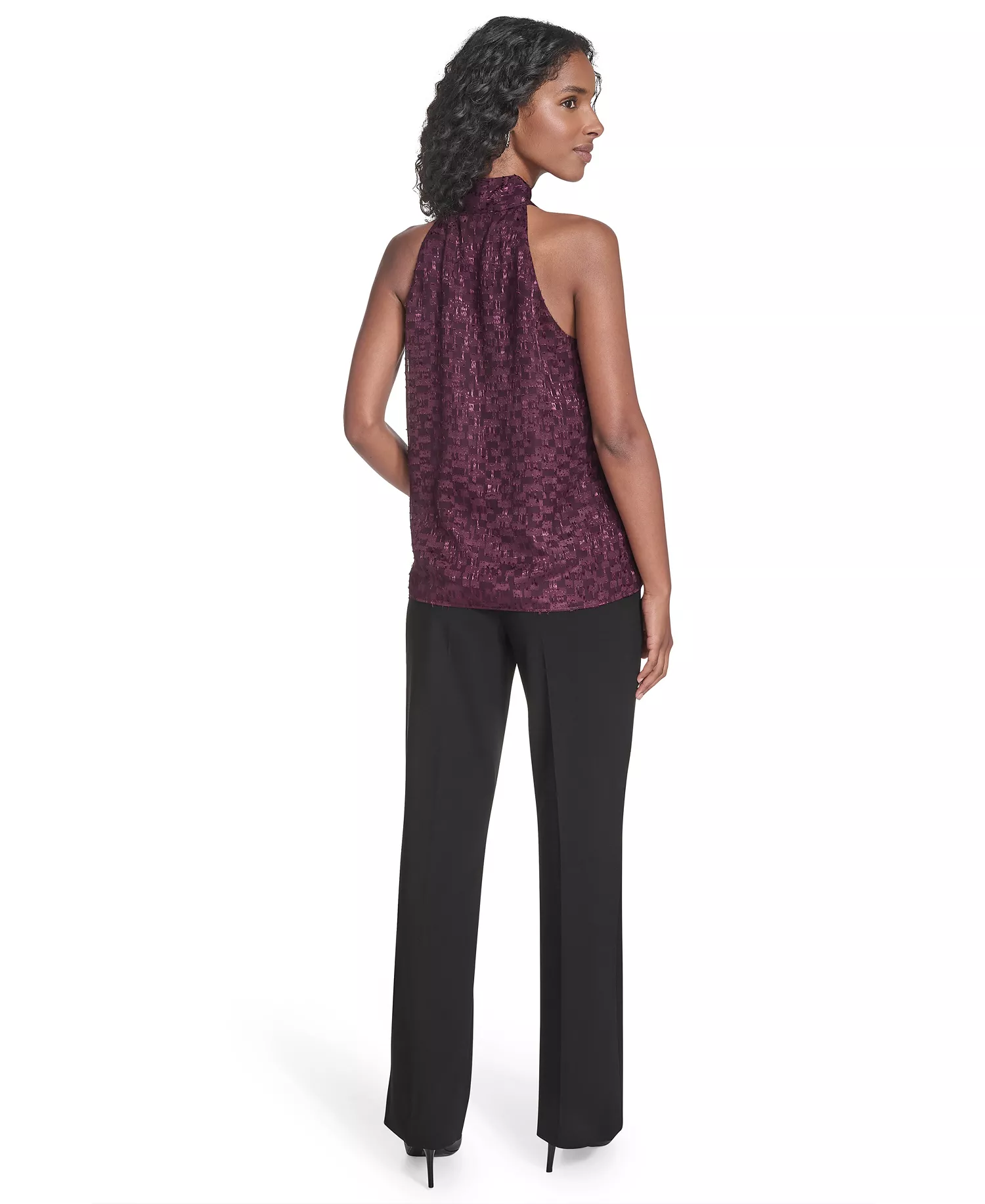 Women's Novelty Sleeveless Tie Neck Top - Aubergine - L