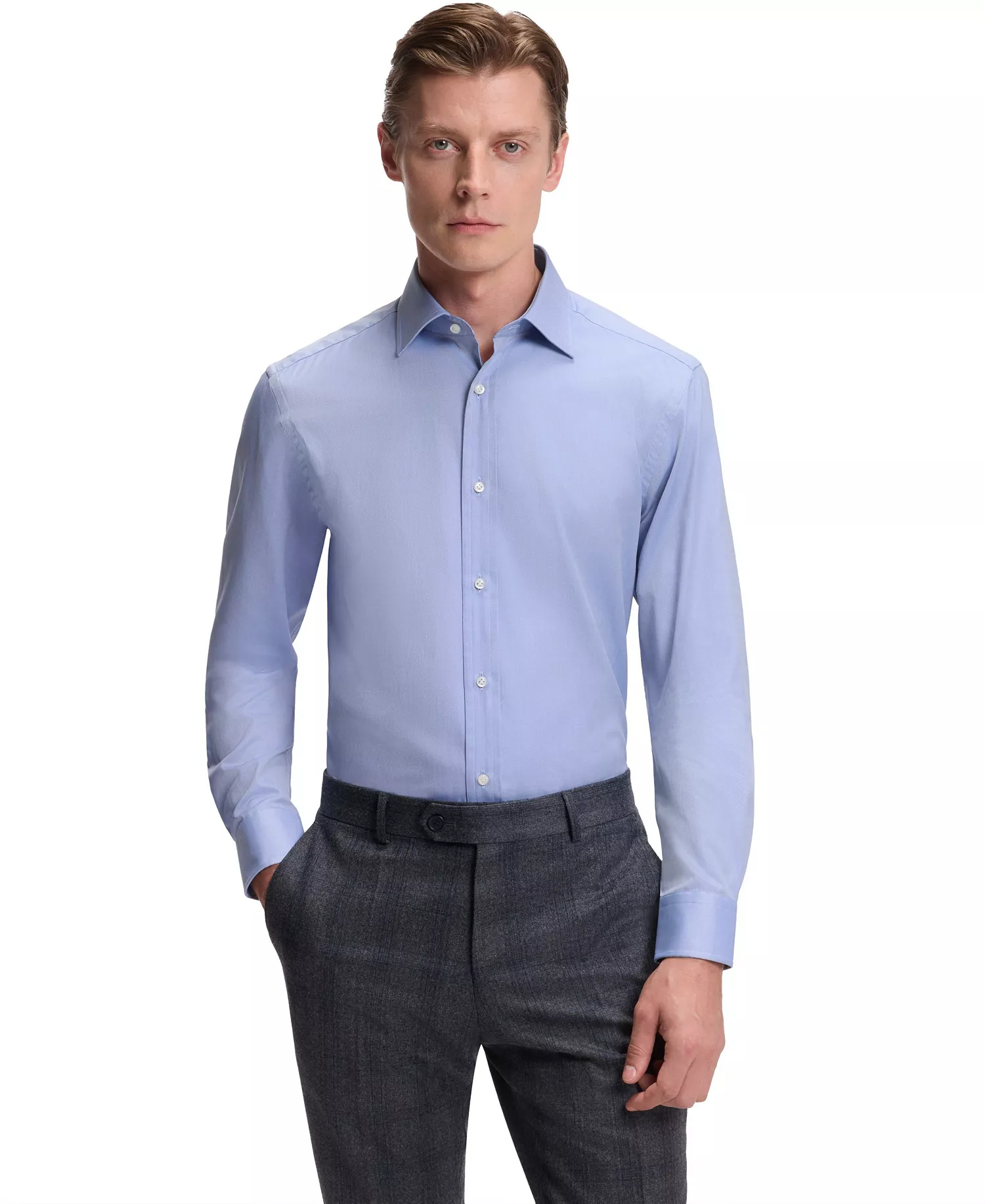 Men's BECKHAM x BOSS Oxford Cotton Slim-Fit Dress Shirt - Dark Blue - 16