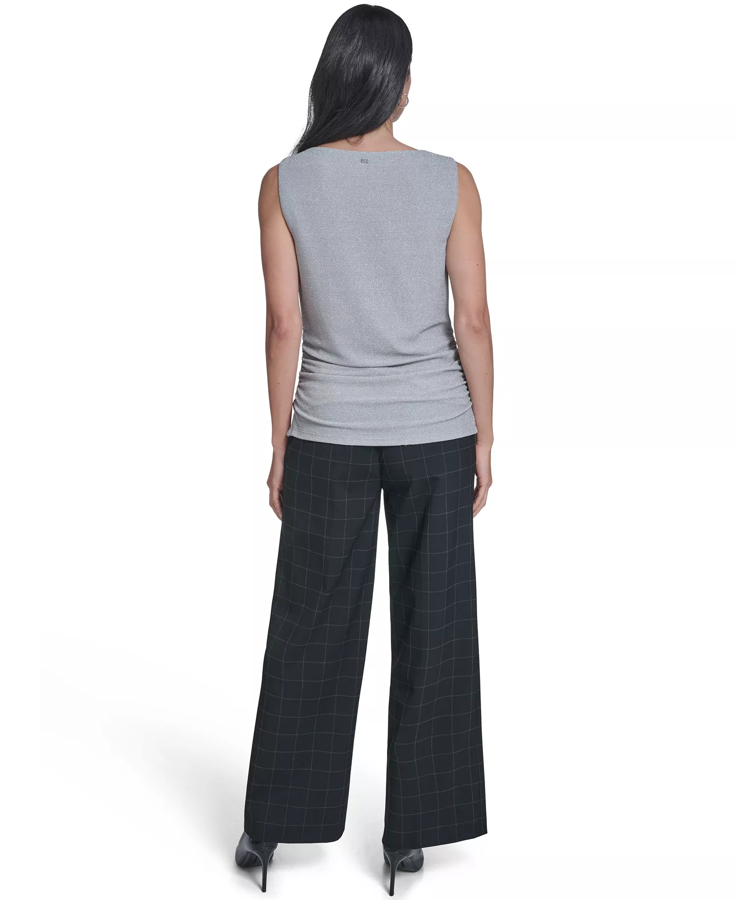 Women's Novelty Boat Neck Ruched Top - Silver gray - L