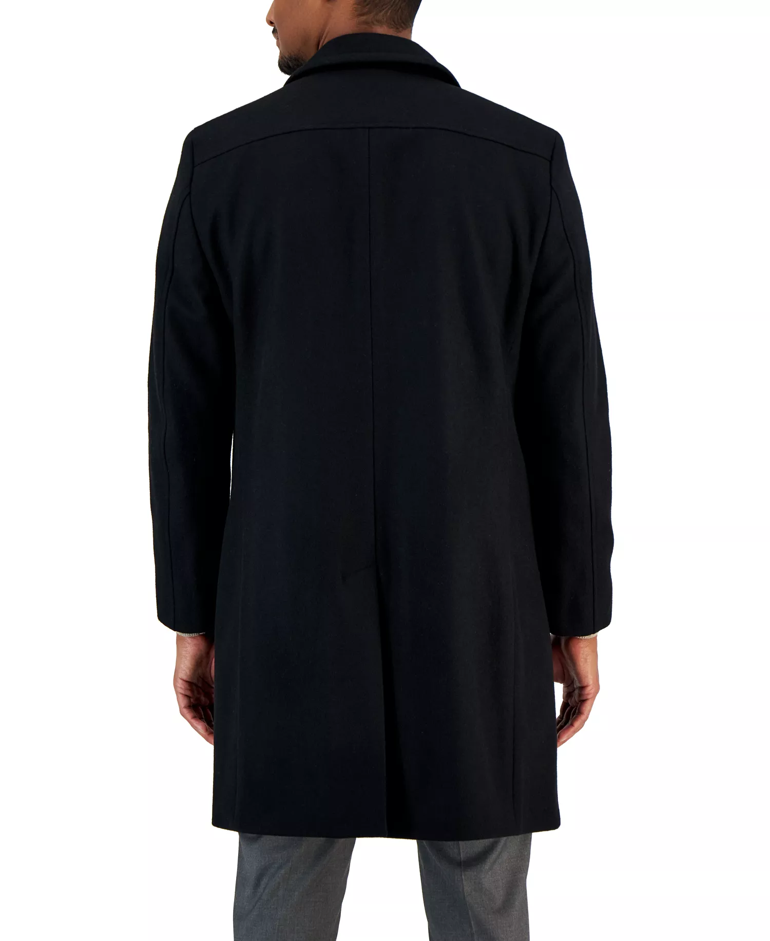 Men's Classic-Fit Double Breasted Wool Overcoat - Black - 40R