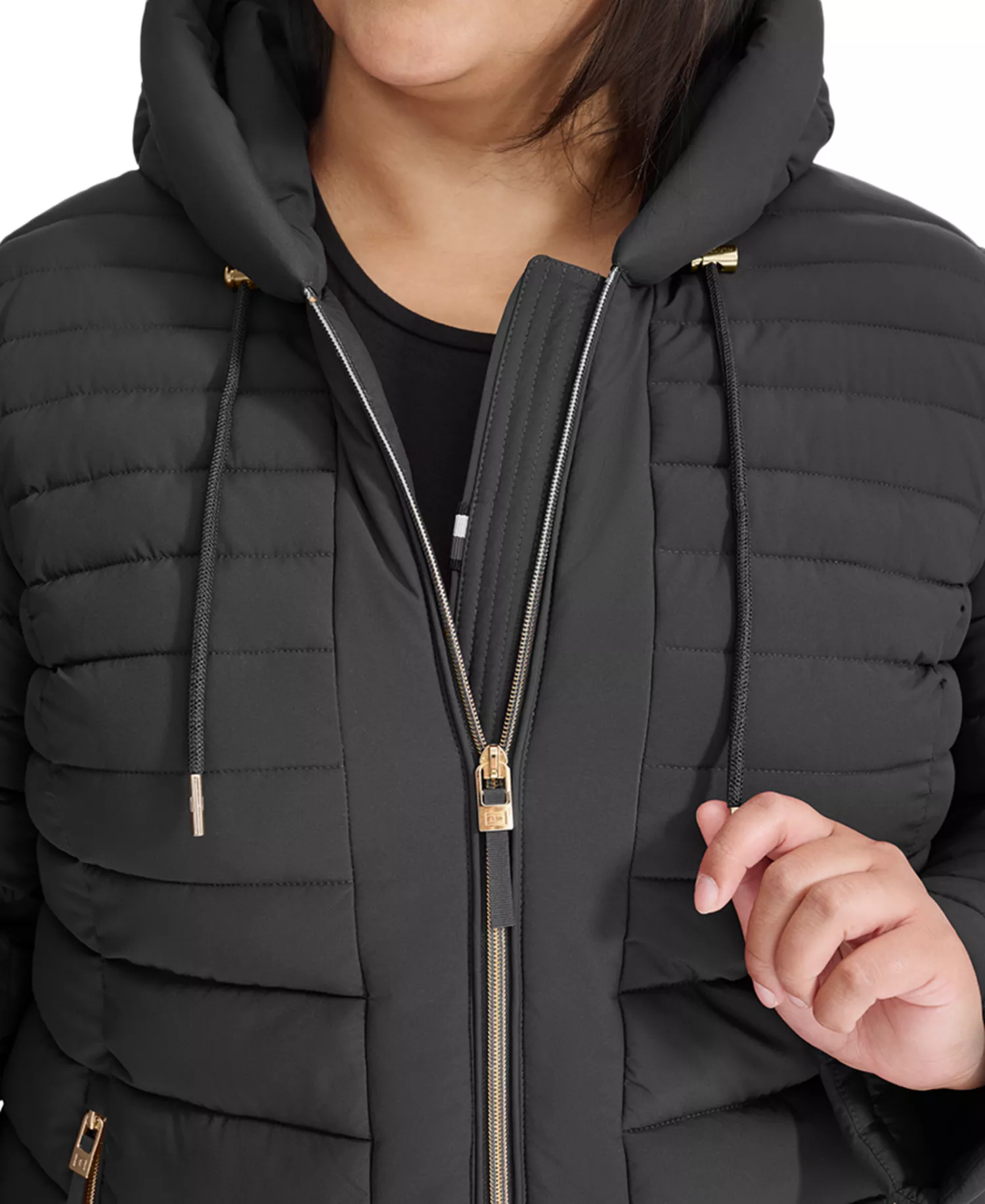 Plus Size Hooded Packable Puffer Coat, Created for Macy's - Black - 0X