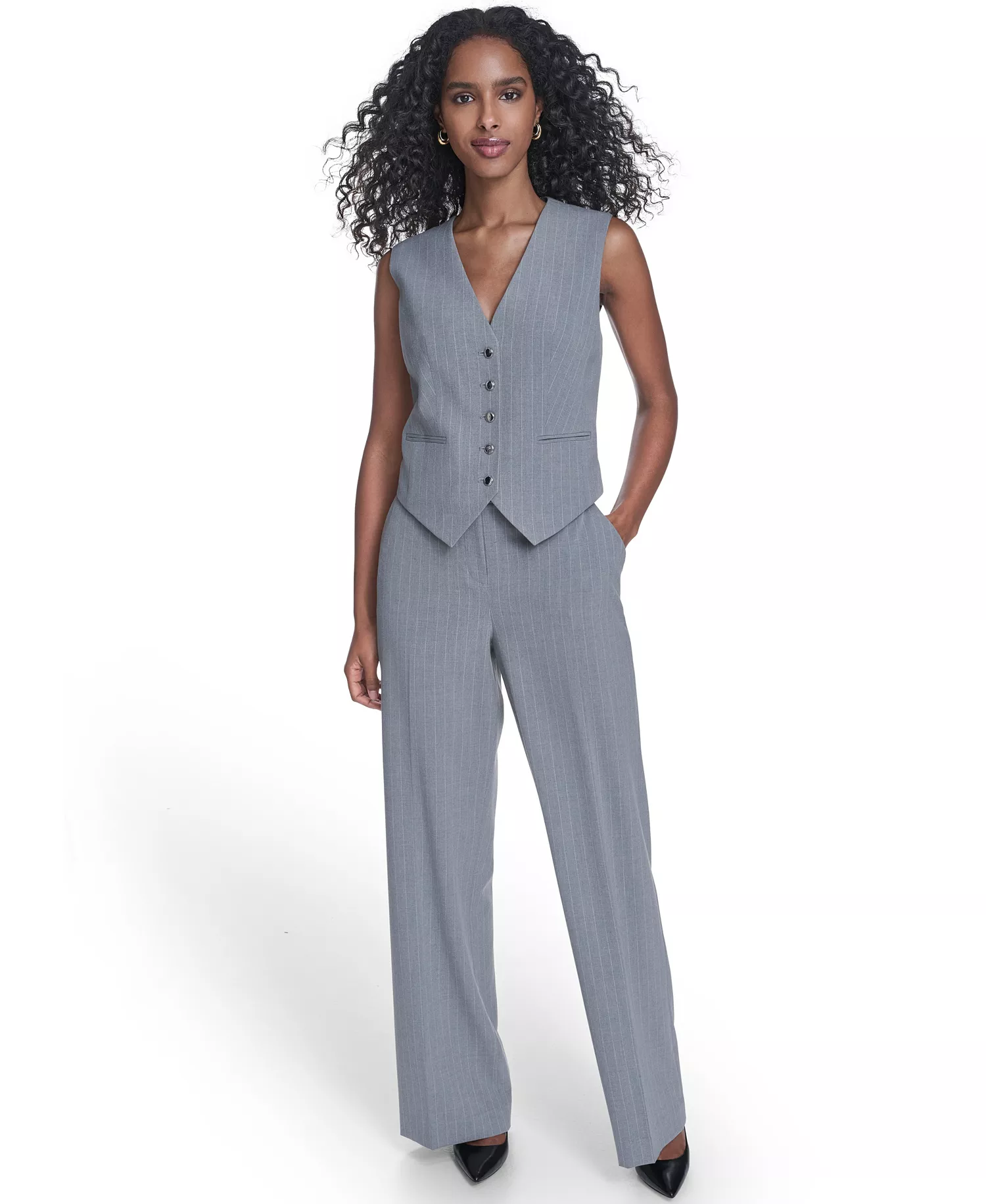 Women's Pinstripe Vest Top - Heather Charcoal/cream - 10
